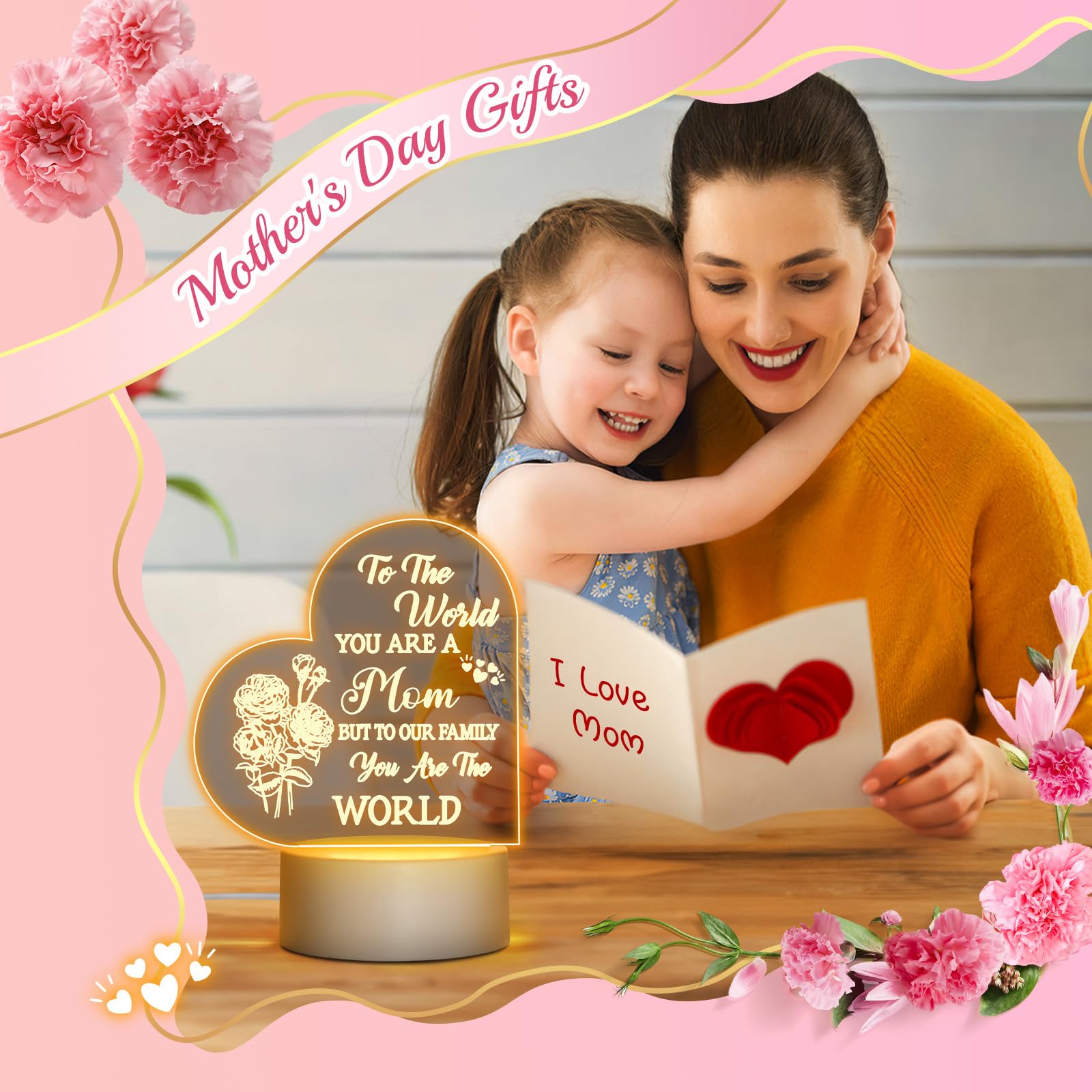 Personalised Mother's Day Gifts for Mom, Grandma, Wife, Daughter, Son - Custom Night Light for New Moms, Pregnant Women, Mother-in-Law - Acrylic Room Decoration for Bedroom, Nursery, Living Room