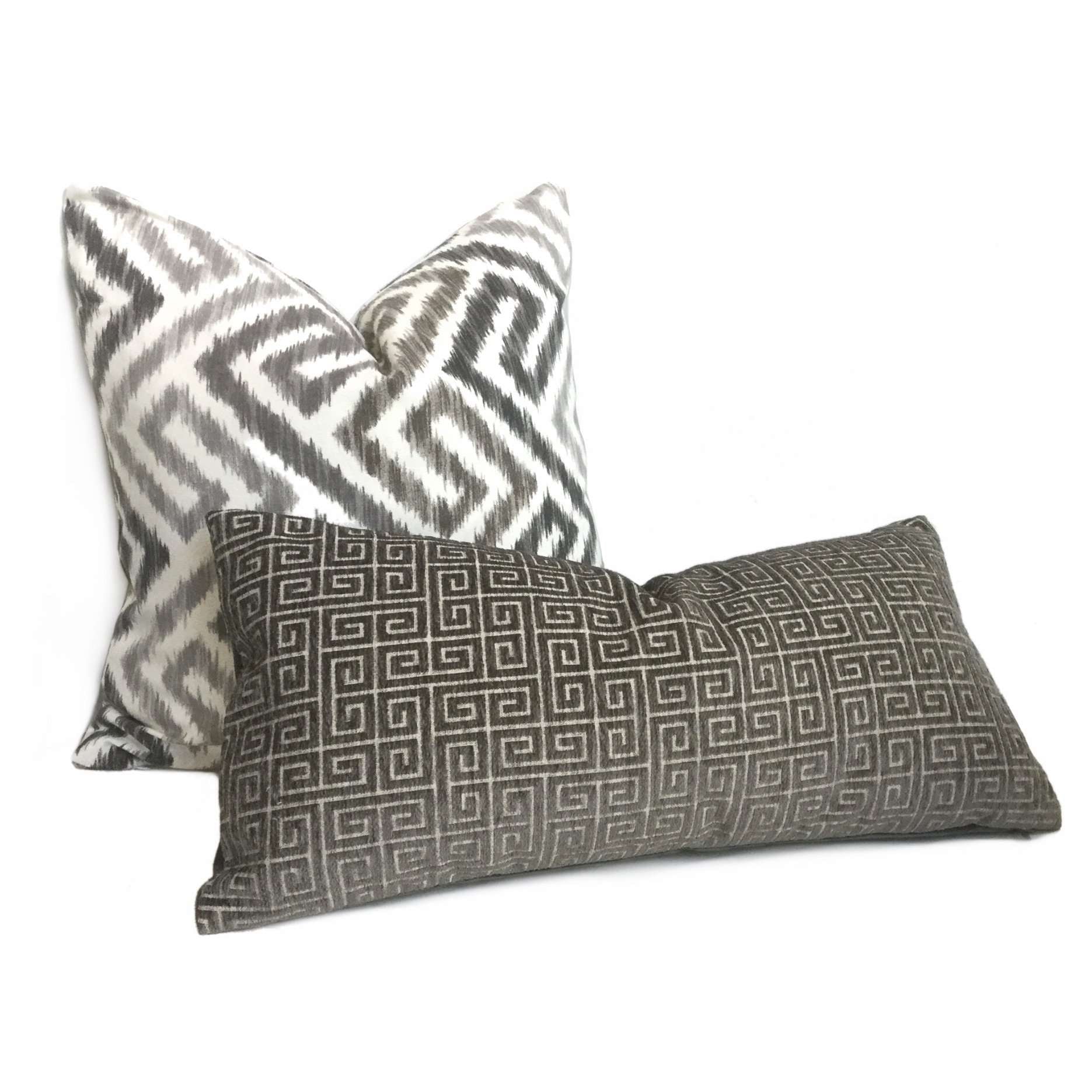 Robert Allen Dark Gray Plush Greek Keys Velvet Chenille Pillow Cover - Luxury Decorative Throw Pillow for Sofa, Bed & Home Decor