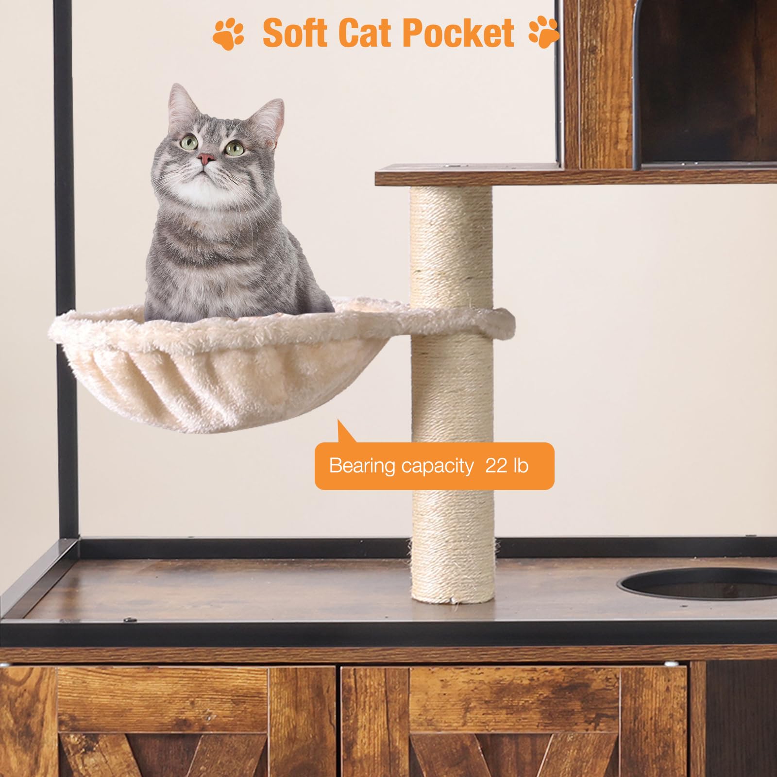 Hidden Cat Litter Box Enclosure Furniture with Metal Frame & Barn Door - Wooden Kitty House Washroom for Large Cats - Fits Most Litter Boxes (Medium, Natural Wood) - Perfect for Living Rooms, Bedrooms & Home Decor