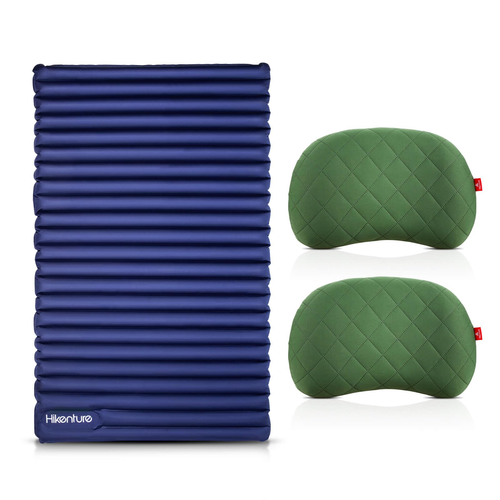Hikenture Double Sleeping Pad with Foot Pump - 2 Camping Pillows Included | Lightweight Inflatable Air Mattress for Camping, Hiking, Backpacking & Outdoor Adventures (Green)
