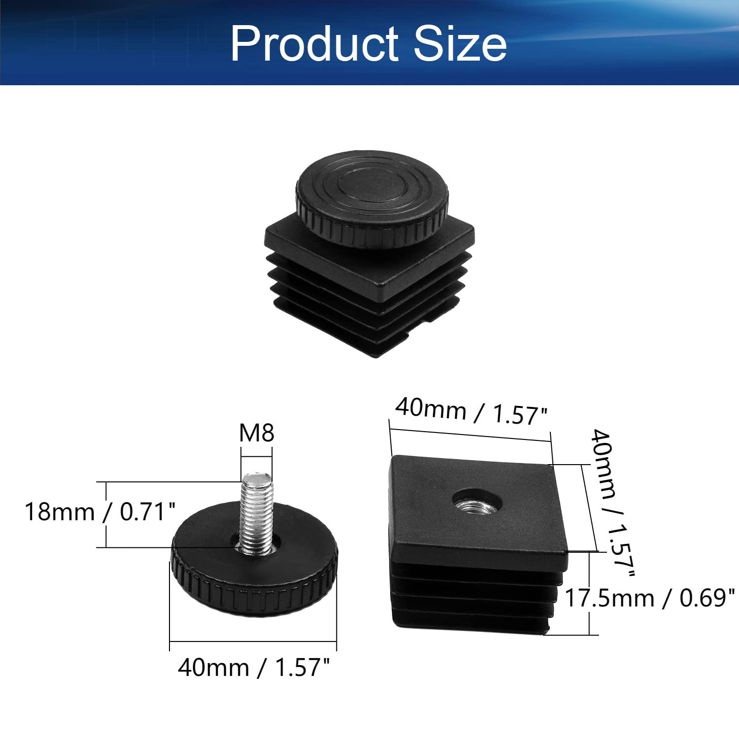 Yinpecly M8x18mm Adjustable Furniture Leveling Feet - 24PCS Black Plastic & Iron Stem for Tables, Cabinets, Shelves, Beach Chairs - Perfect for Home, Office & Outdoor Use