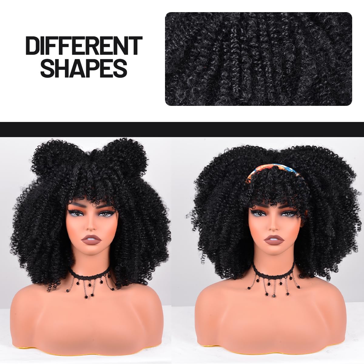 12 Inch Afro Curly Wig with Bangs - Heat Resistant Synthetic Kinky Curly Wig for Women (280g) - Perfect for Daily Wear & Party Hairstyles - Black Short Afro Wig for Natural Look & Special Occasions