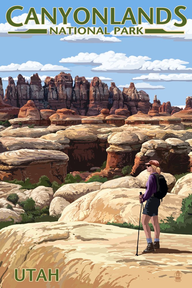 Signed Canyonlands National Park Utah Hiker Scene 48252 Art Print - 24x36 Wall Decor Poster for Living Room, Office & Home Decor