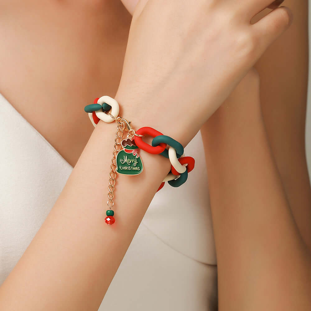 Santa Claus Acrylic Link Holiday Christmas Bracelet | D1045 | Perfect for Christmas Parties, Gift Exchanges & Festive Accessories