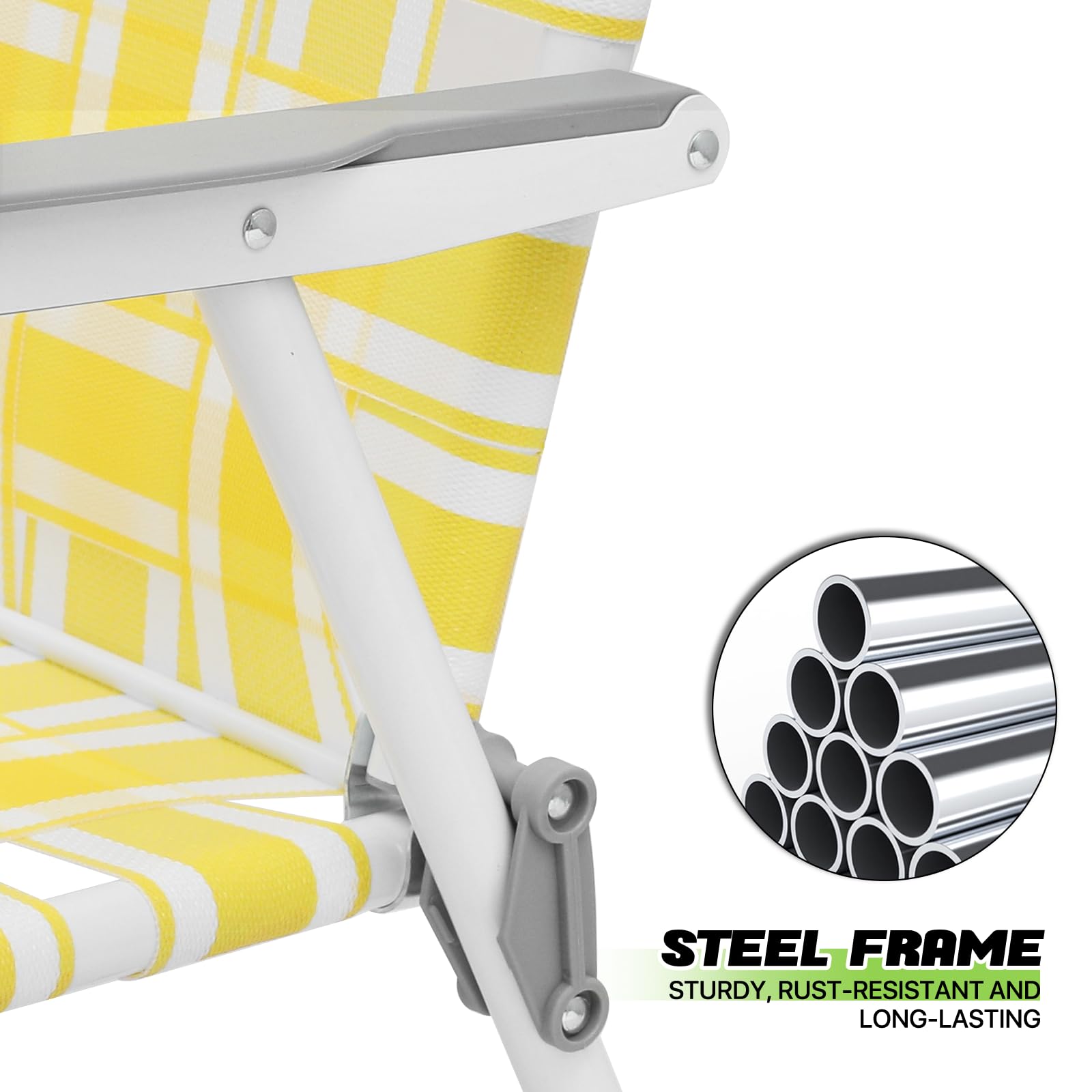 **Magshion Folding Webbed Lawn Beach Chair for Adults – Lightweight Steel Frame, Portable Outdoor Camping Chairs – Supports 250 lbs – Perfect for Fishing, Patio, Yard, Garden & Picnics (2-Pack, Yellow)**