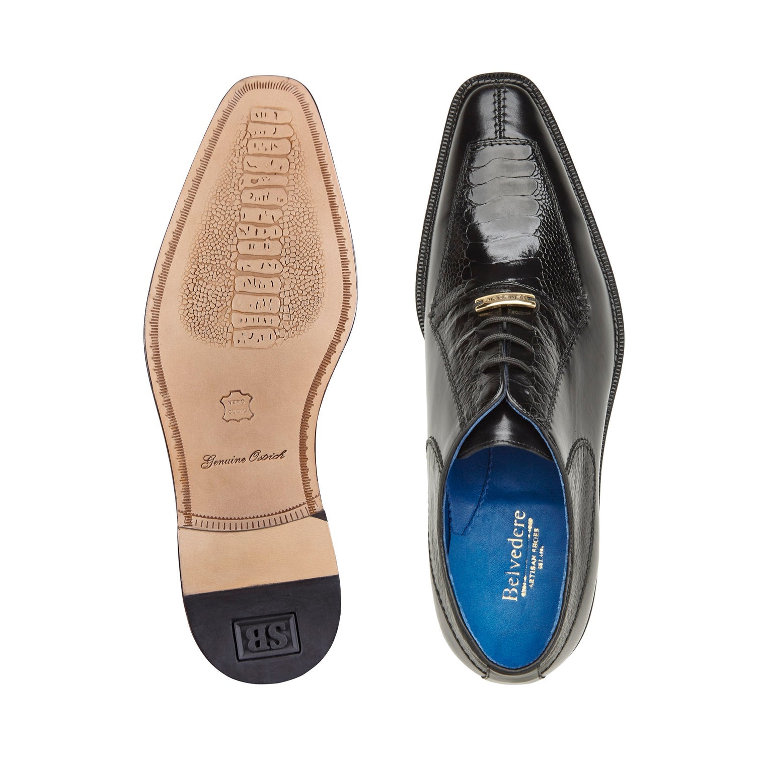 Belvedere Biagio Genuine Ostrich Leg & Italian Calf Leather Dress Shoes for Men - Black Size B13 | Luxury Formal Shoes for Weddings, Business Meetings & Special Occasions