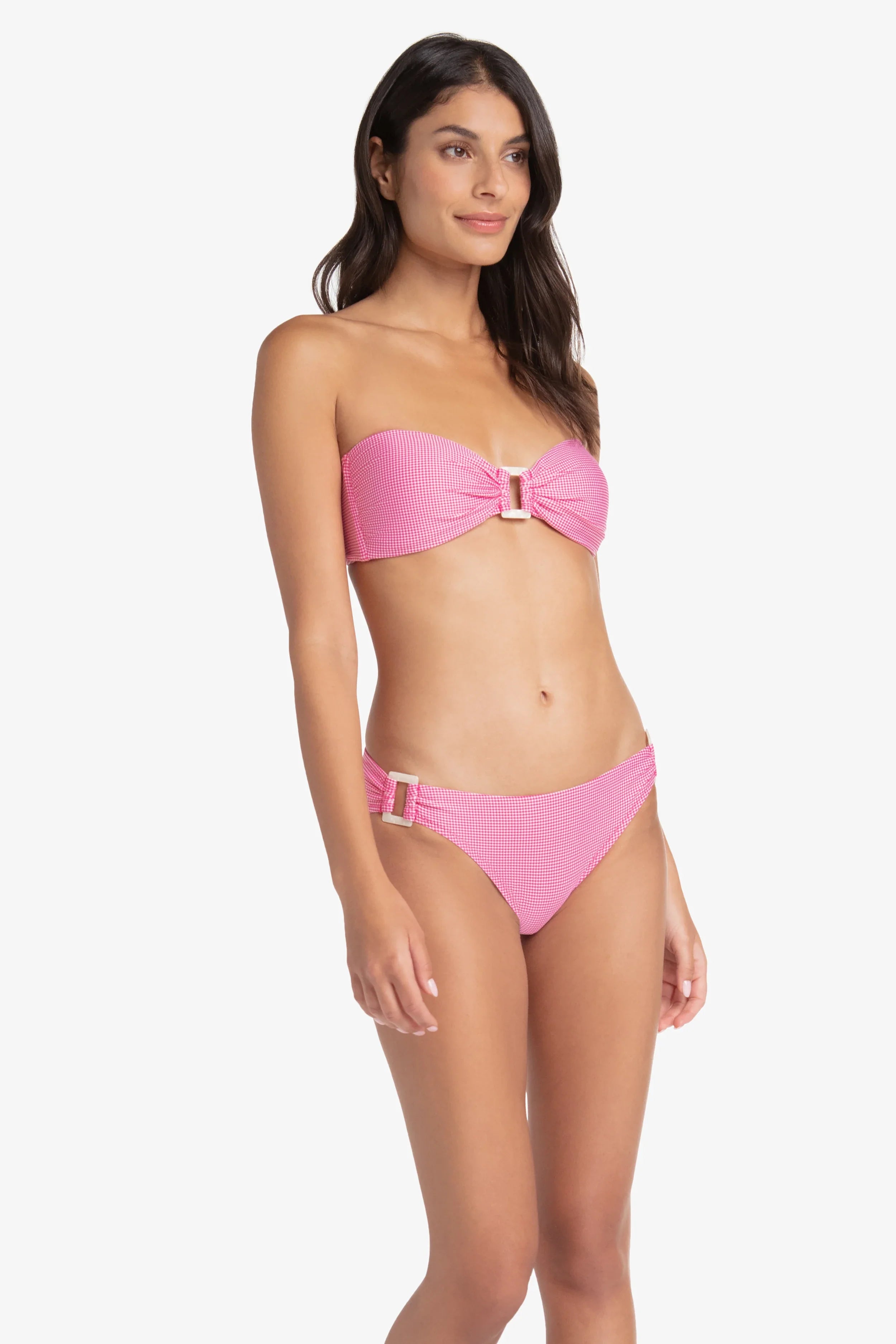 Hook Back Shell Bandeau Top - Pink Gingham Bikini Top for Women | Beachwear, Swimwear, Pool Party, Summer Vacation Outfit