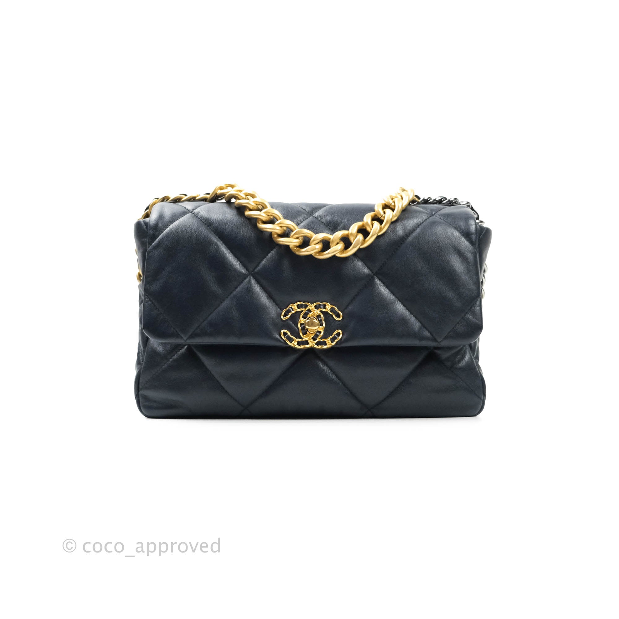 Chanel 19 Medium Handbag in Dark Navy Goatskin Leather with Mixed Hardware - Luxury Crossbody Bag for Women, Perfect for Work, Travel & Evening Events