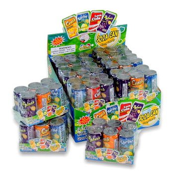 Kidsmania Soda Can Fizzy Candy - 24 Count (12 Pieces x 2 Packs) - Fun Bubble Gum Flavored Treats for Kids Parties, Halloween & School Snacks