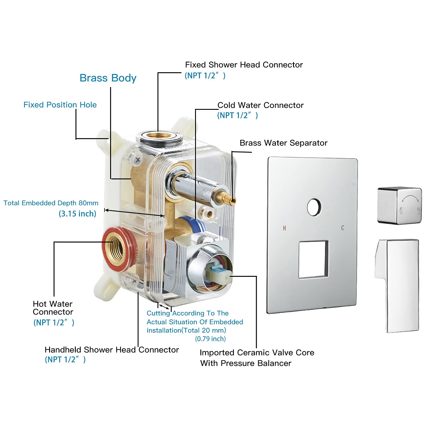 BWE 16 Inch Ceiling Mounted Luxury Shower System - Chrome Rainfall Shower Head with Handheld Spray, Modern Bathroom Mixer Combo Set (Includes Rough-in Valve Body & Trim) - Perfect for Spa-Like Showers and Contemporary Bathroom Upgrades