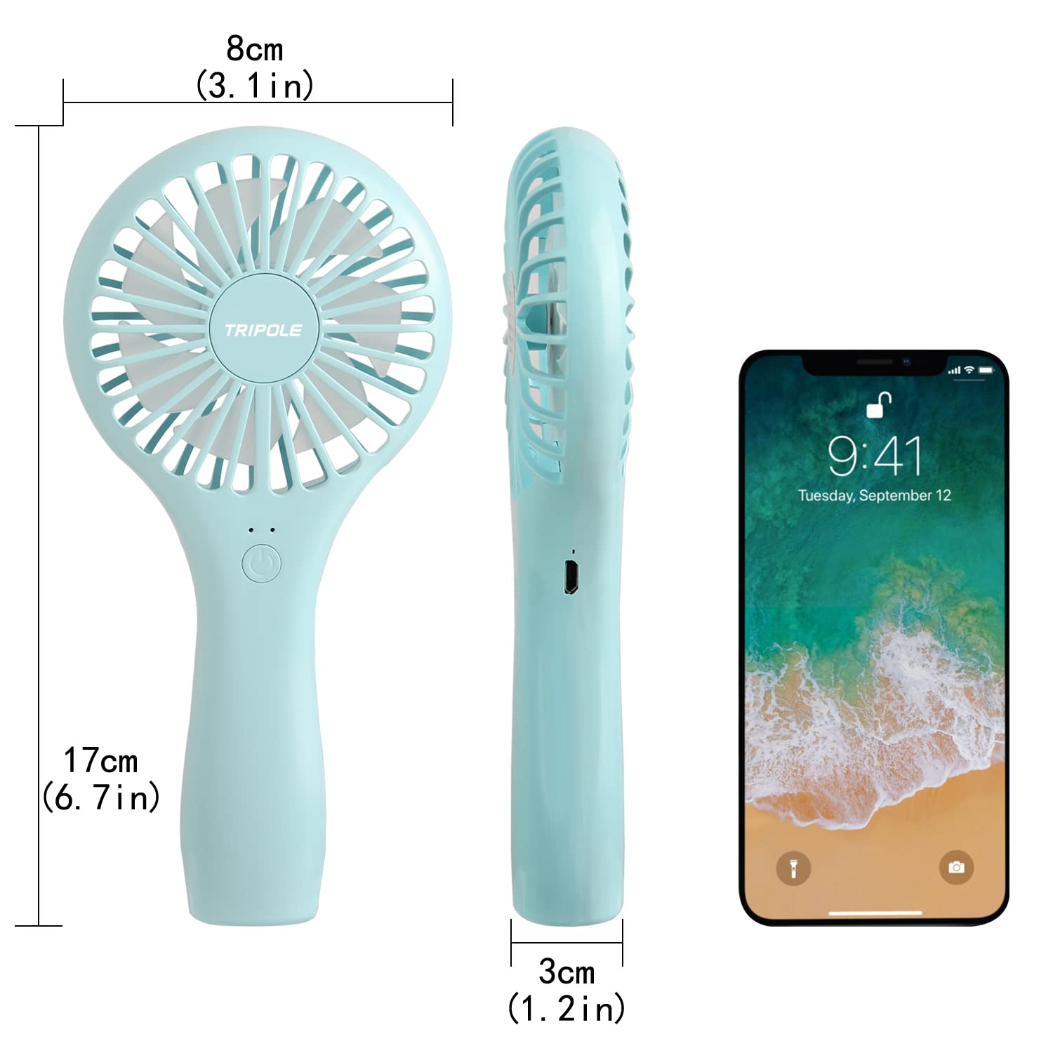TriPole Mini Handheld Fan - Portable Rechargeable Fan for Kids & Girls - Perfect for Travel & Outdoors