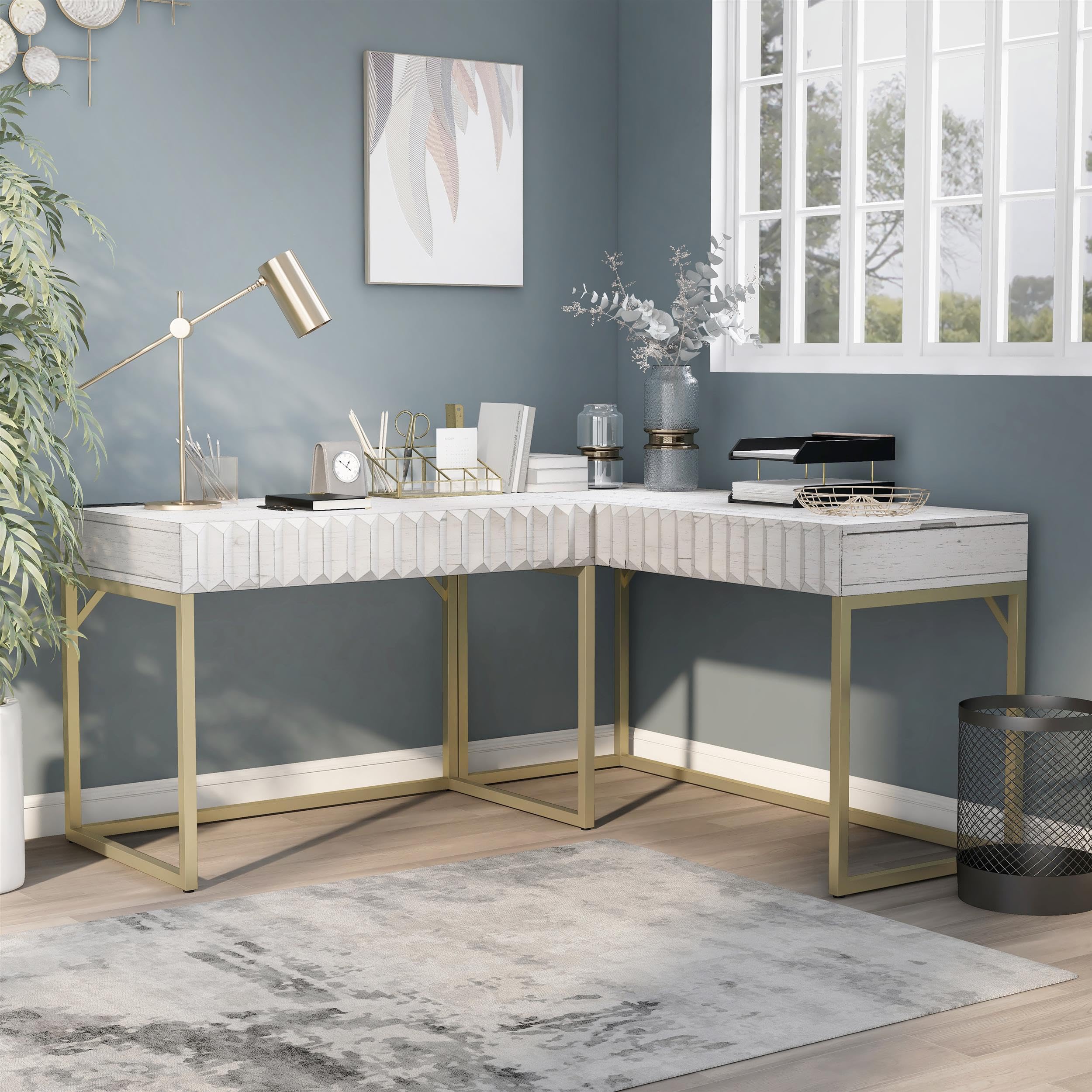 Furniture of America Giffore Wood 2-Piece White Writing Desk Set - Home Office Desk & Chair for Study, Work, and Small Spaces