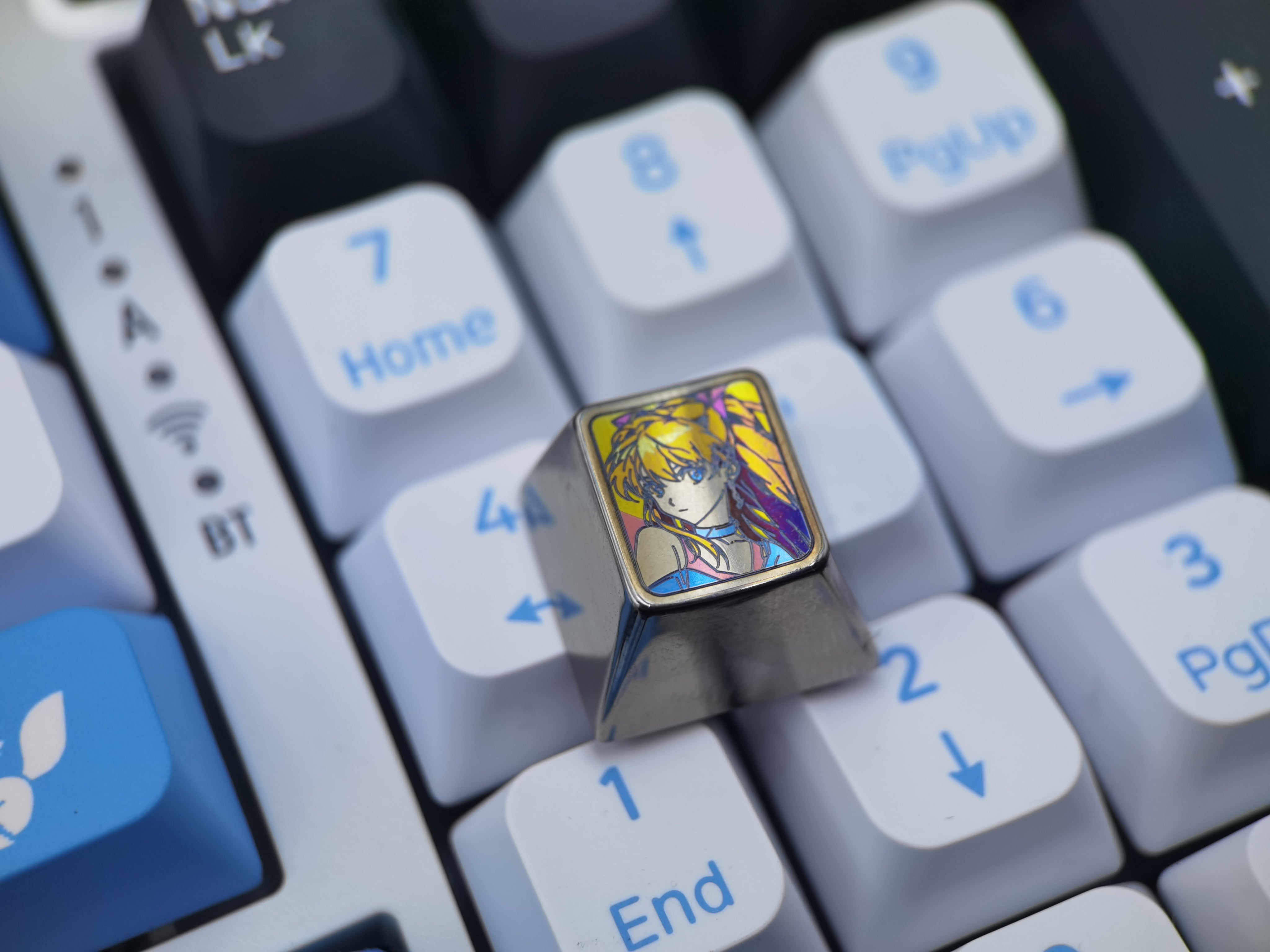 EVA Asuka Titanium Alloy Decorative Keycap - Custom Metal Keycap for Mechanical Keyboards - Perfect for Gaming, Typing & Anime Enthusiasts