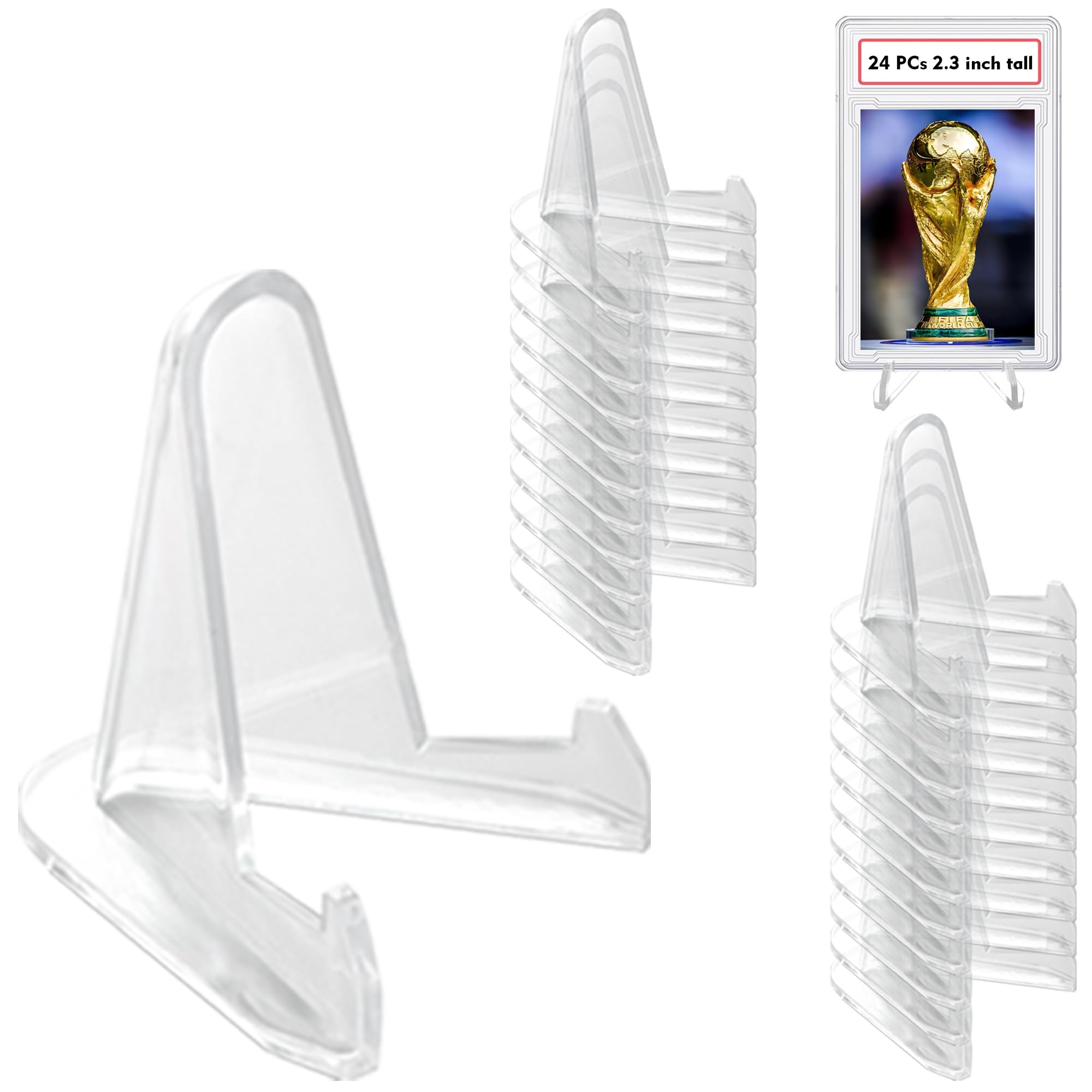 24 Pack Thickened Clear Card Stands - 2.3 Inch Tall Sports Card Holder & Display Stand for Graded Cards, Challenge Medals, Casino Chips - Perfect for Collectors, Gaming Tournaments, and Trade Show Displays