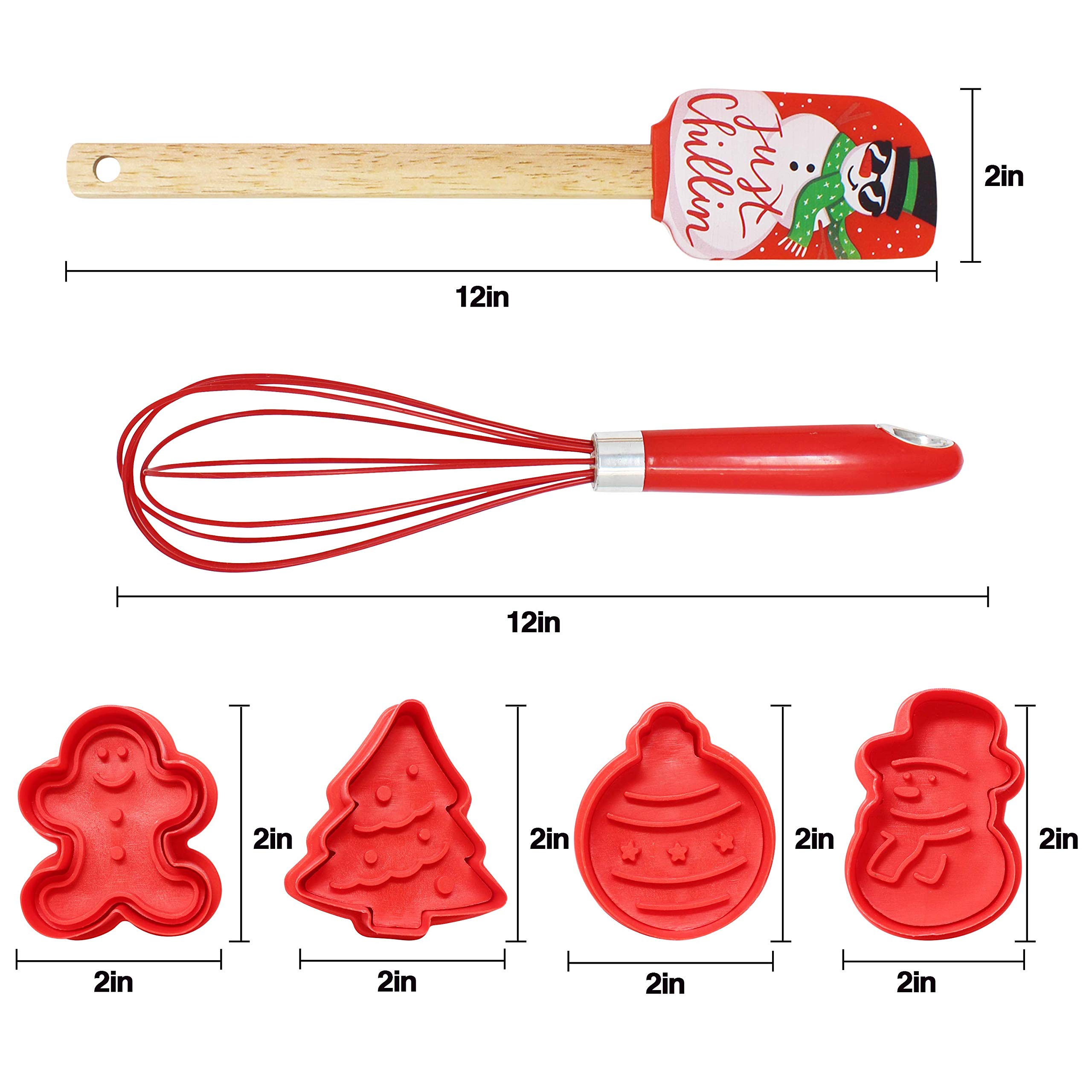 JOYIN 14-Piece Christmas Kitchenware Set - Spatula, Cookie Cutters, Egg Beater, Tea Spoons - Perfect for Holiday Baking & Christmas Party Gifts - Ideal for Cookie Decorating, Baking Parties & Festive Cooking
