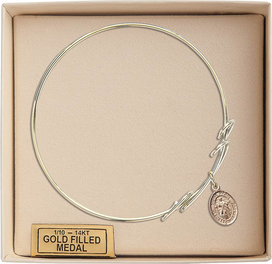 Divine Mercy Gold-Filled Round Double Loop Bangle Bracelet - Elegant Religious Jewelry for Women, Perfect for Church, Daily Wear & Gift Giving
