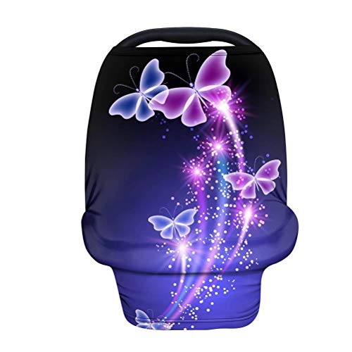 Forchrinse Crystal Butterfly Purple Baby Car Seat Cover - Soft & Breathable Nursing Cover, High Chair Cover, Stroller Cover - Perfect for Travel, Feeding, and Outdoor Activities