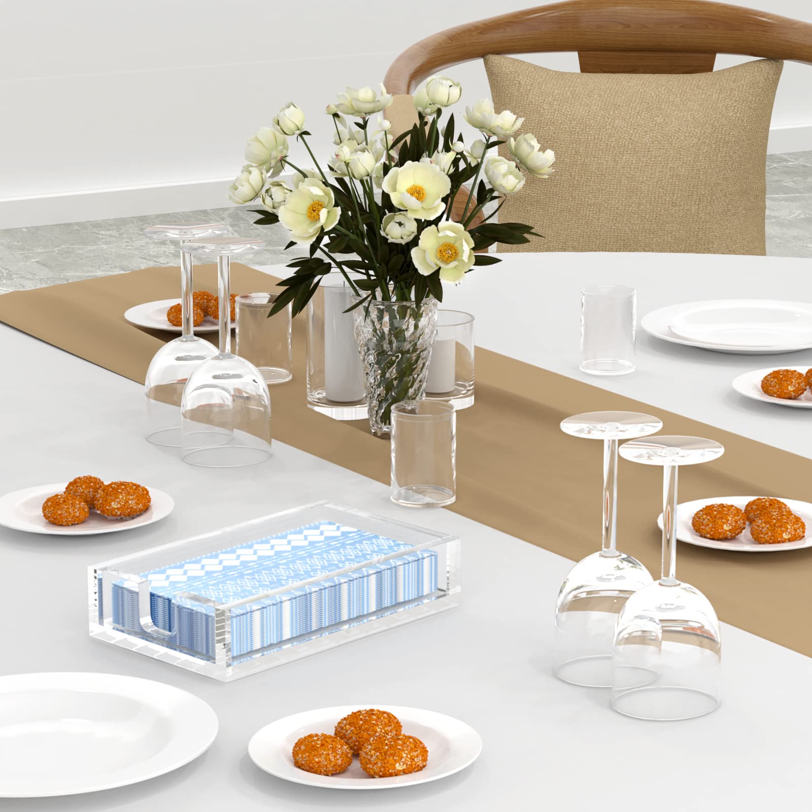 HIIMEI Clear Acrylic Napkin Holder & Guest Towel Tray for Bathroom, Kitchen, Hotel, Restaurant - Perfect for Parties, Weddings & Events - Disposable Paper Towel Organizer for Home & Commercial Use