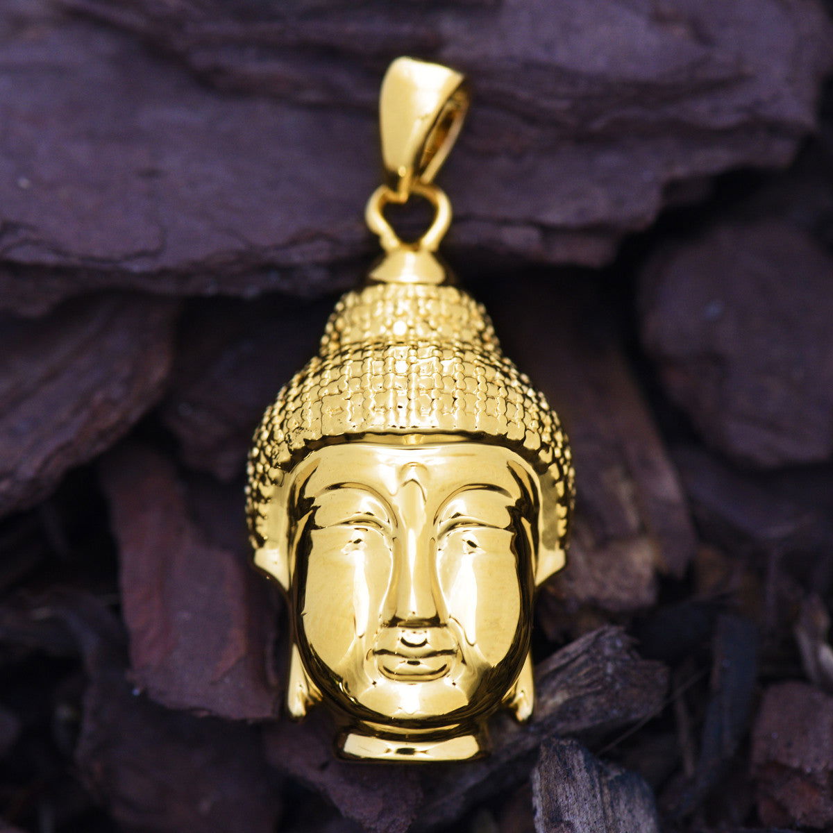 18K Yellow Gold Buddha Head Pendant Necklace for Men - Spiritual Jewelry Gift for Meditation & Yoga Enthusiasts
