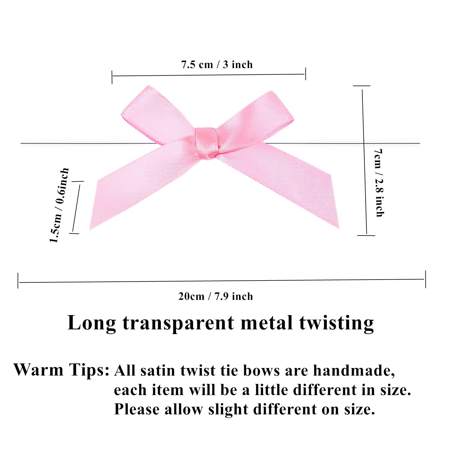 100 PCS 3 Inch Pink Satin Twist Bows for Treat Bags - Pre-Tied Wire Ribbon Bows with Twist Ties - Perfect for Gift Bags, Popcorn Bags, Cookie Bags & Party Favors - Elegant Decoration for Weddings, Baby Showers & Birthday Parties