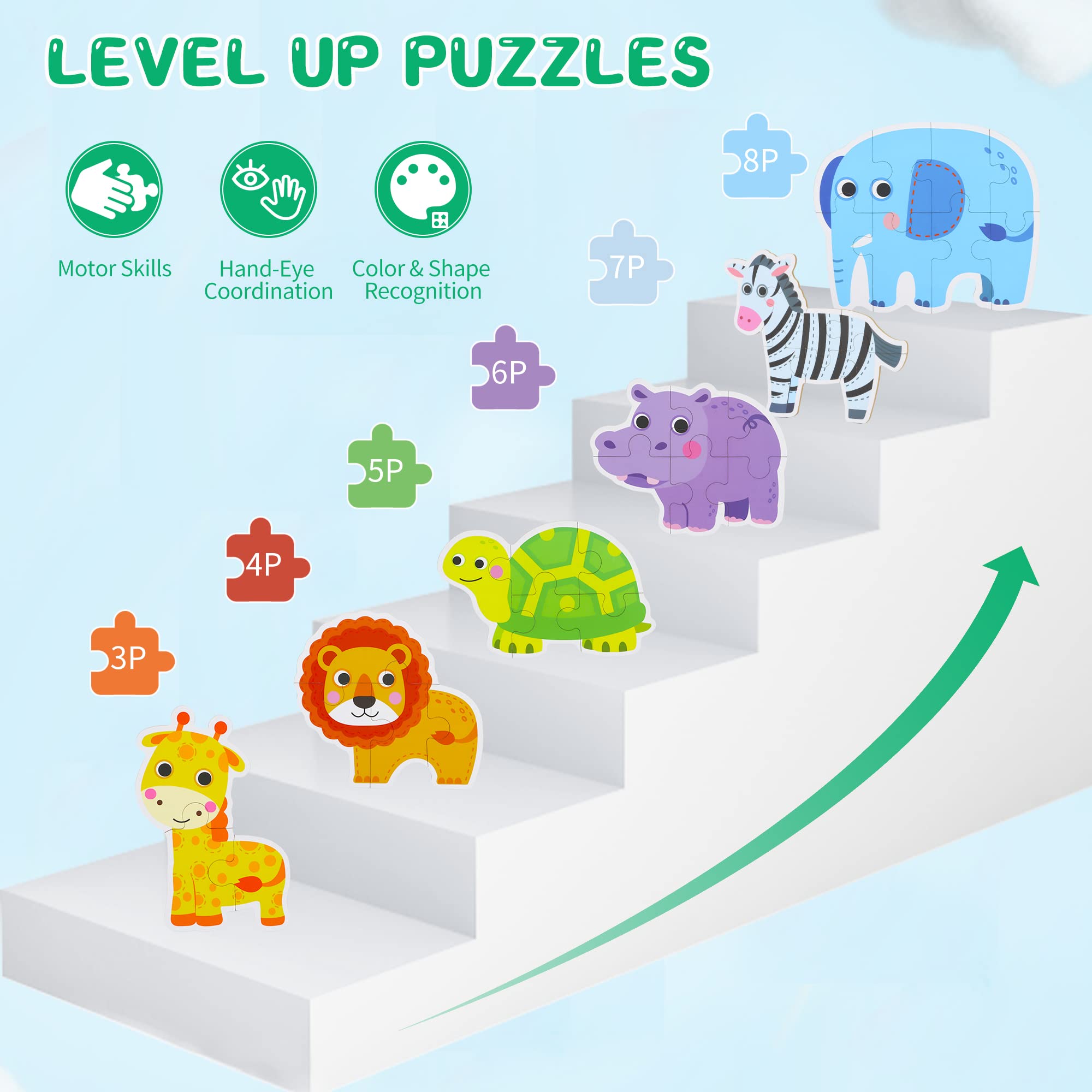 Safari Animal Wooden Puzzles for Toddlers 1-3 - Montessori Learning Toys for Kids 2-5 | Preschool Educational Activity