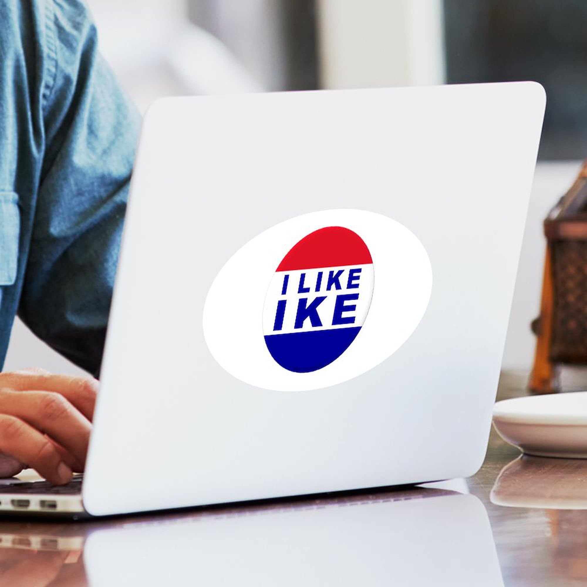 I Like Ike Oval Sticker - Durable Vinyl Bumper Decal for Cars, Laptops & Windows - Funny Political Novelty Gift for Eisenhower Fans & History Buffs - Perfect for Campaigns, Parades & Car Decor