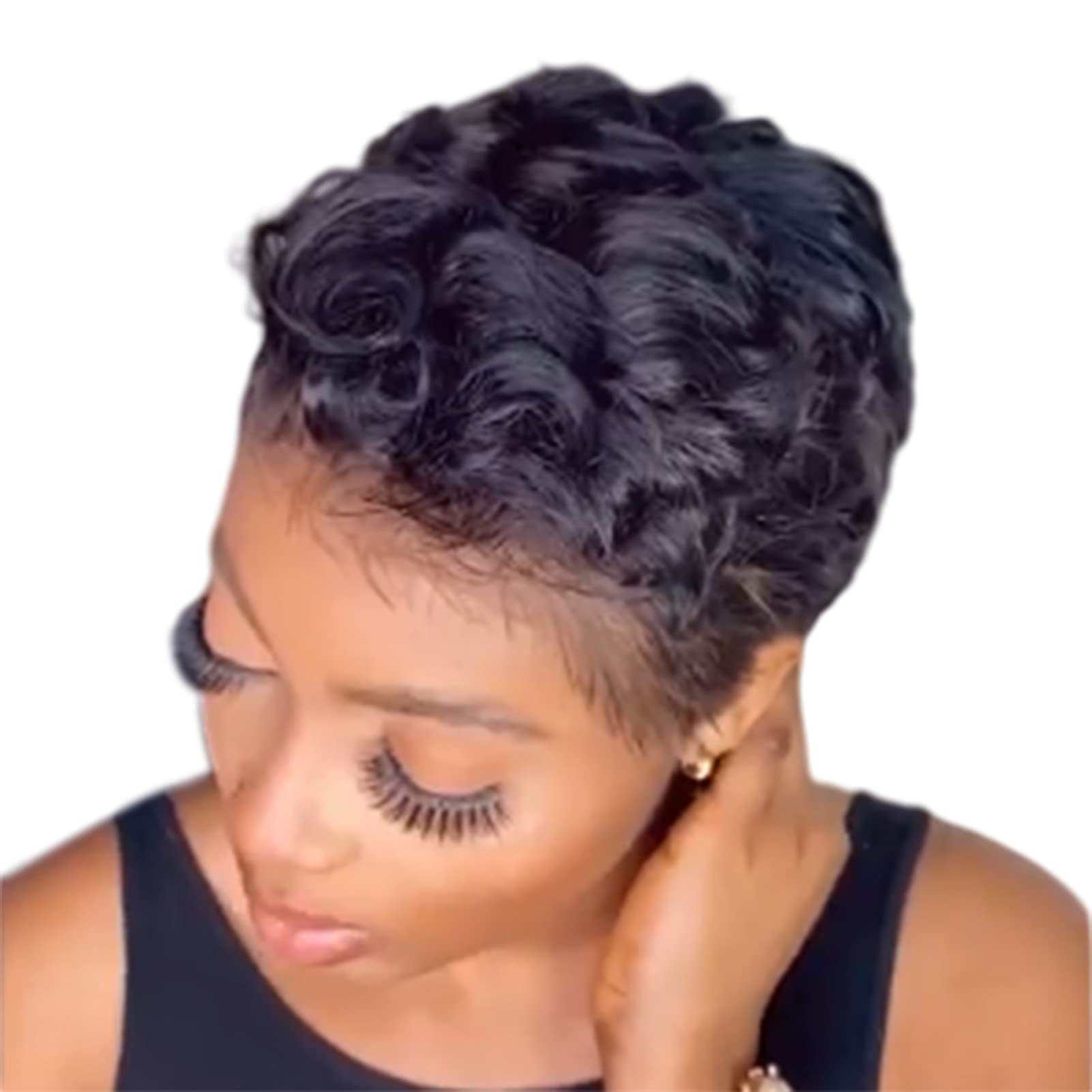VALINK Short Black Curly Hair Wigs for Women - 360 Lace Bob Wig with Heat Resistant Synthetic Fiber - Natural Black Color for African American Women - Perfect for Daily Wear, Cosplay & Special Occasions