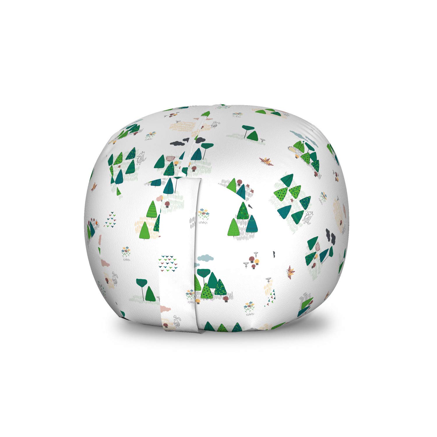 Ambesonne Forest Storage Toy Bag Chair - Scandinavian Inspired Trees, Clouds & Woodland Animals - Washable Stuffed Animal Organizer - Small Size Petrol Blue Green - Perfect for Kids' Room, Nursery & Playroom Organization