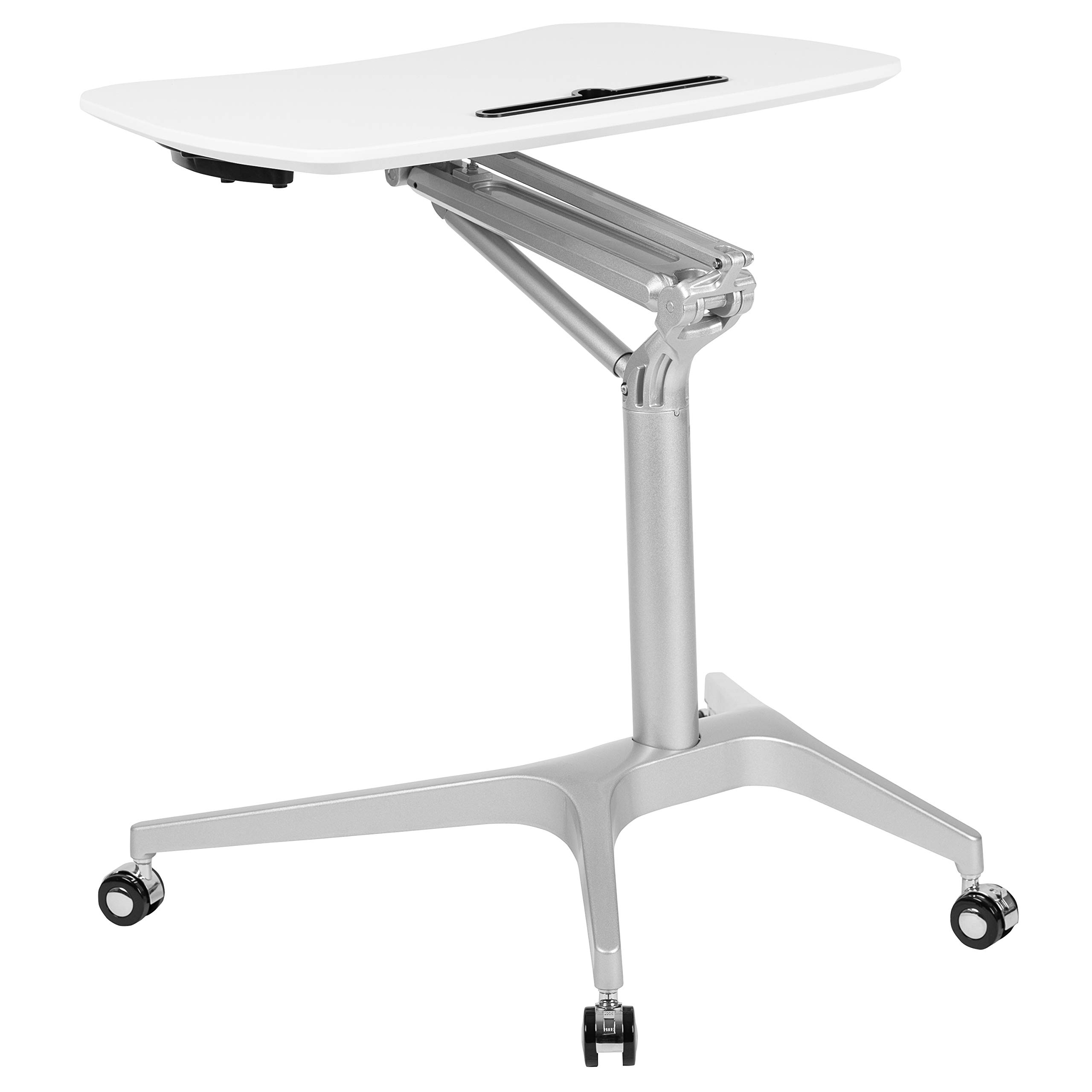 Adjustable Height Mobile Sit Stand White Ergonomic Computer Desk - Portable Standing Desk for Home Office, Gaming & Workspace Productivity