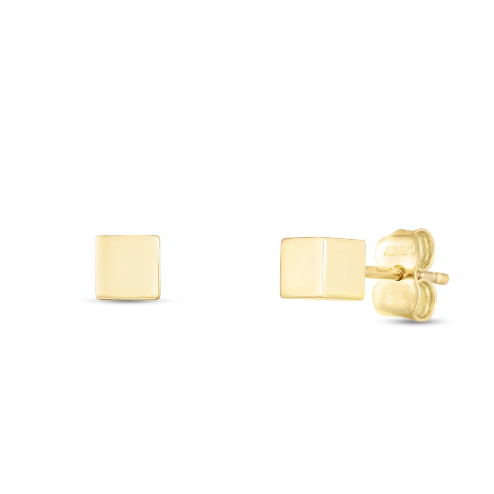 14K Gold Cube Stud Earrings for Women - Minimalist Geometric Earrings for Everyday Wear, Gift Giving & Special Occasions