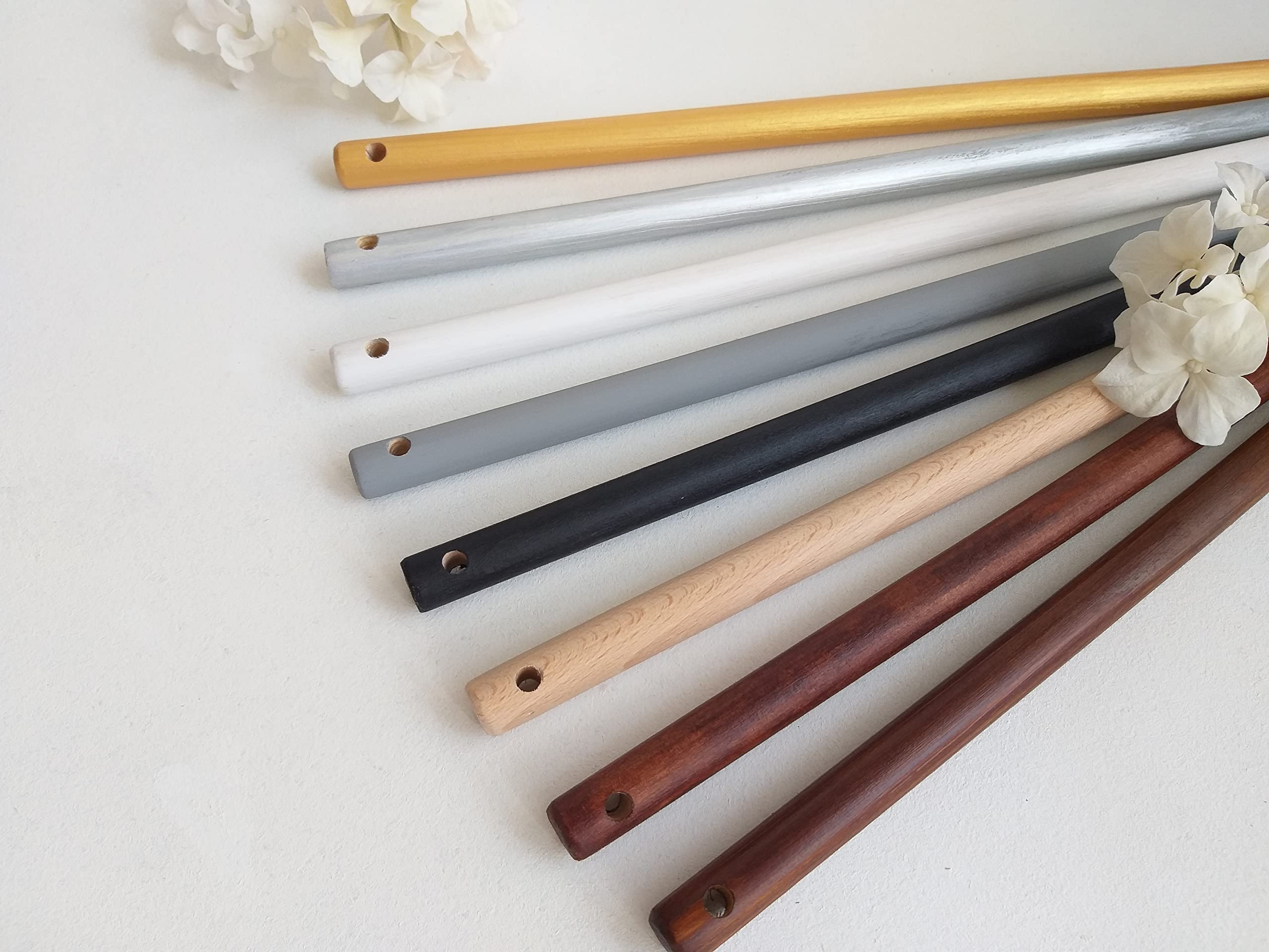 Wooden Dowels with Two Holes - Round Dowel Rod for Quilt Wall Hanging - 24 Inch Walnut Mordant Finish - Perfect for DIY Crafts, Home Decor & Quilt Hanging Projects