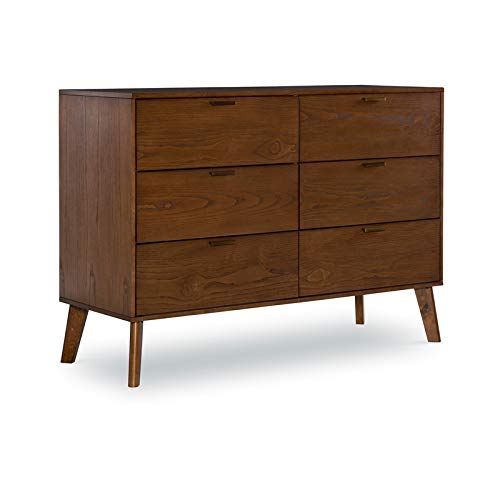 Riverbay Furniture Bristol 6-Drawer Wood Dresser with Bronze Hardware - Brown Wooden Chest for Bedroom Storage & Organization
