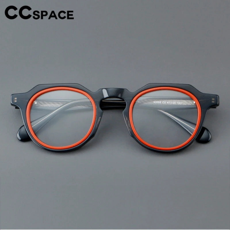CCspace Unisex Full Rim Flat Top Round Acetate Eyeglasses Frame 301249 - Stylish & Durable for Work, Reading, and Fashion Accessories