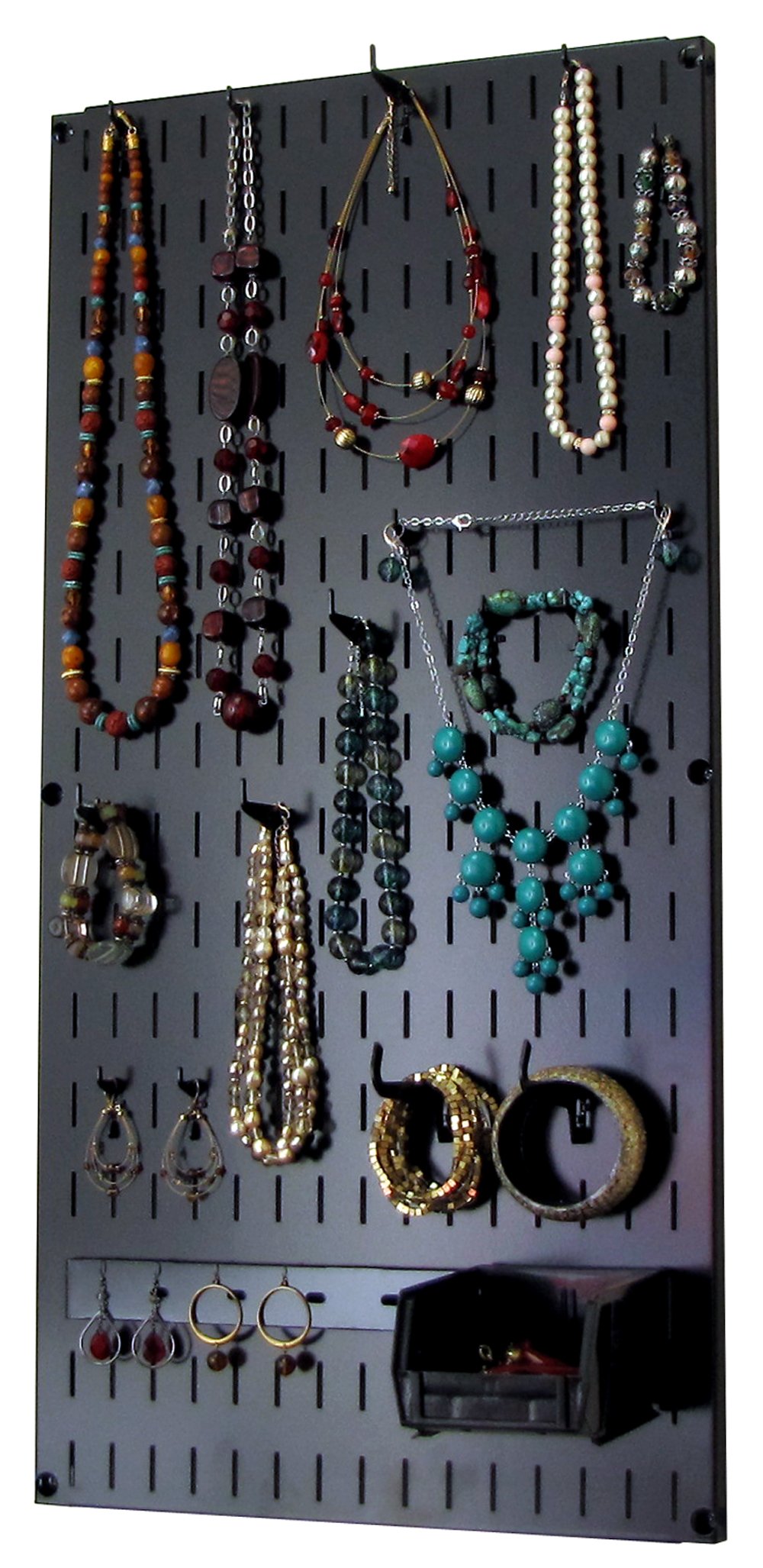 Wall Control Jewelry Organizer - Black Wall Mounted Jewelry Holder Kit with Hooks for Necklaces, Earrings & Bracelets | Perfect for Bedroom, Bathroom & Closet Organization