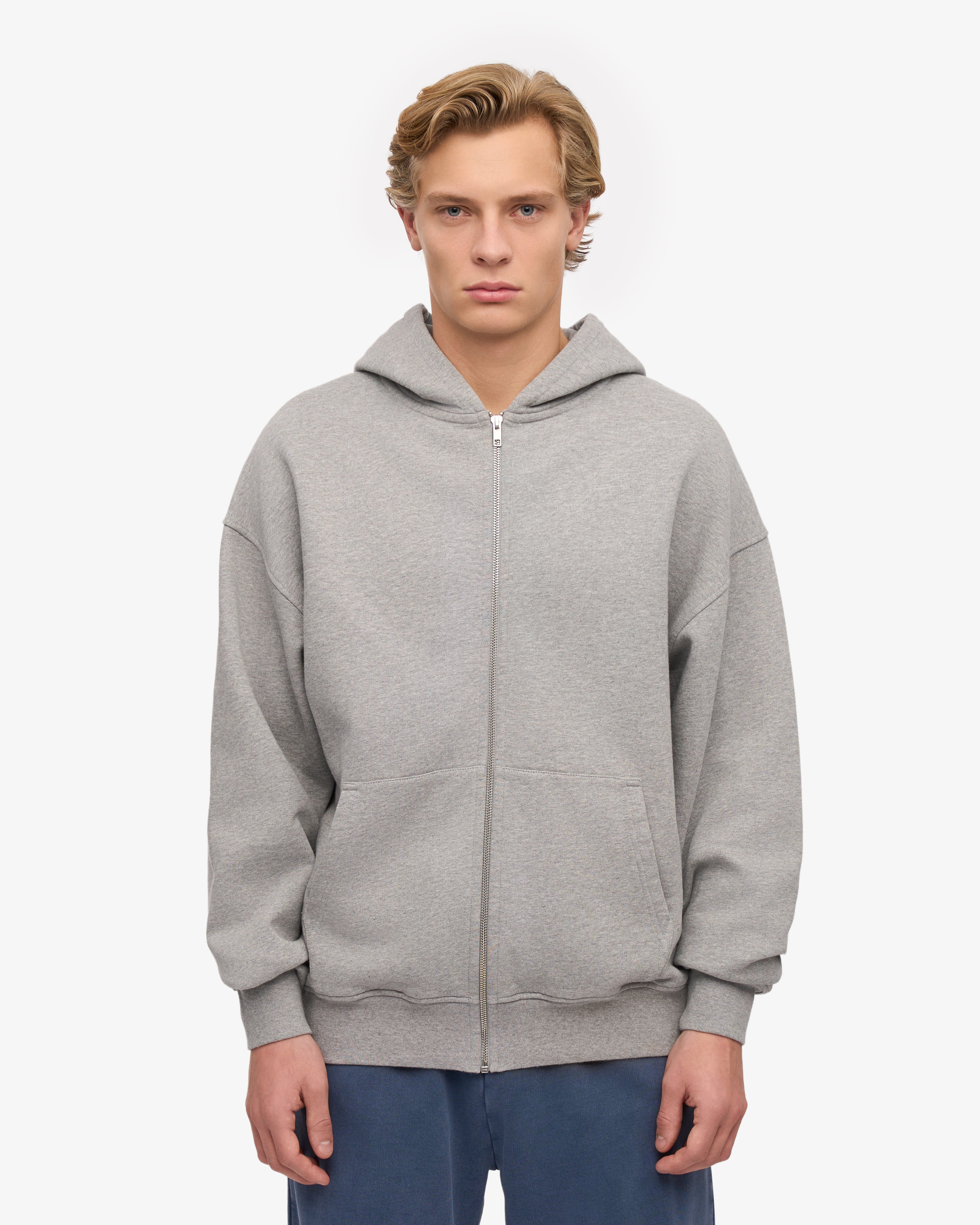 Organic Oversized Zip Hoodie for Women & Men - Soft Heather Grey Pullover - Perfect for Casual Wear, Gym & Outdoor Activities