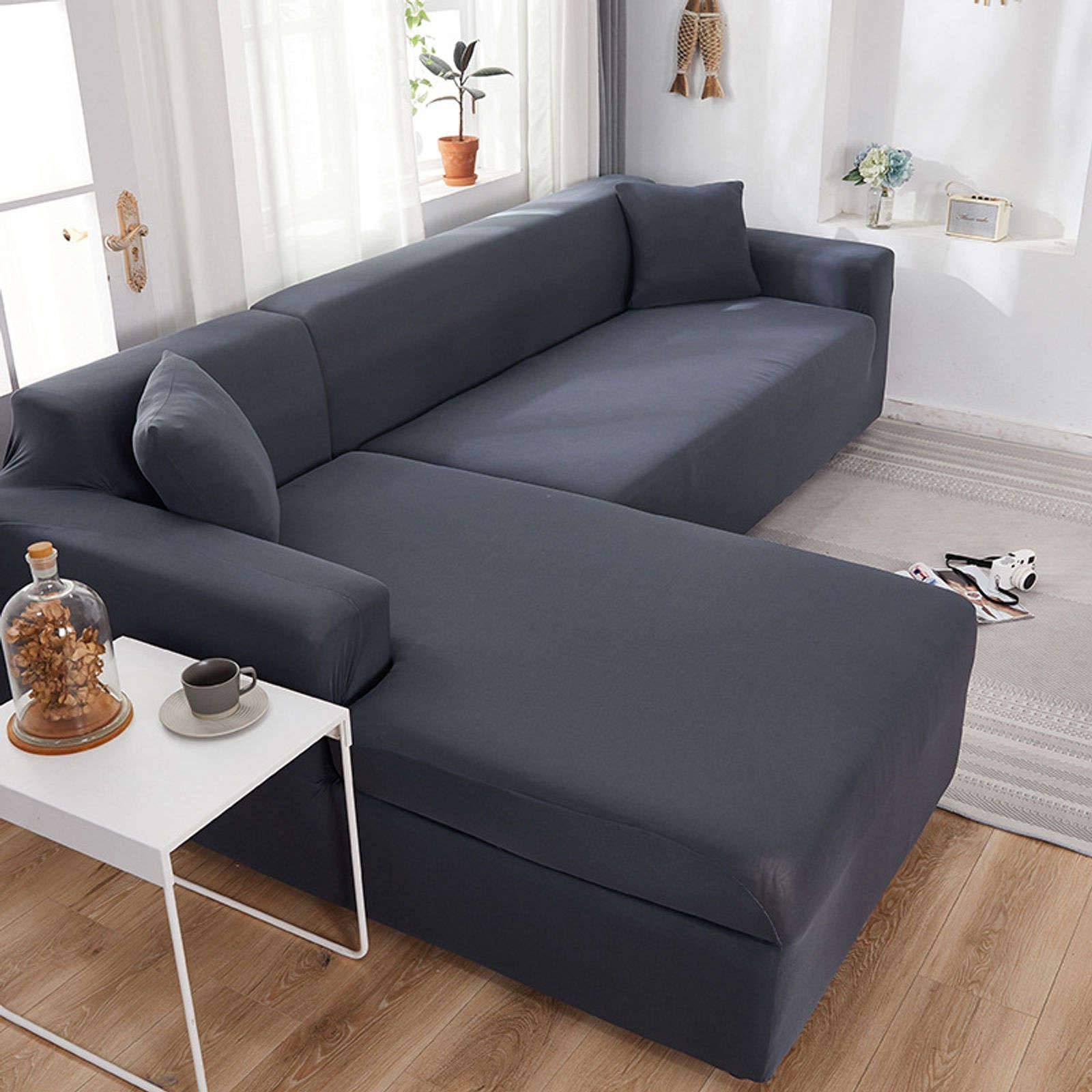 L-Shaped Sectional Sofa Cover Set - 2-Piece Stretch Slipcovers & 2 Pillow Covers - Soft Polyester Fabric - Fits 4-Seat L-Shaped Couches - Perfect for Living Room, Family Room & Home Theater Seating