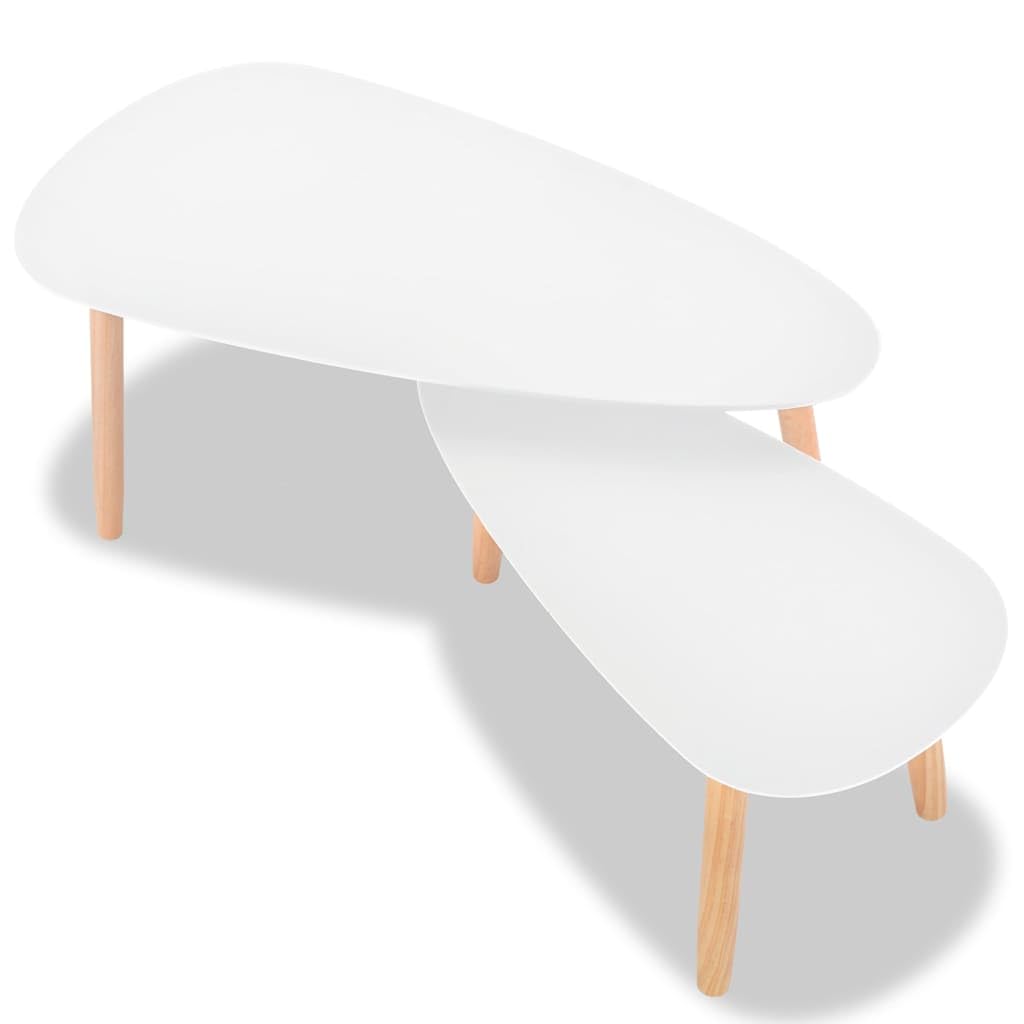 2-Piece Solid Pinewood Coffee Table Set - White - Perfect for Living Room, Lounge & Home Decor