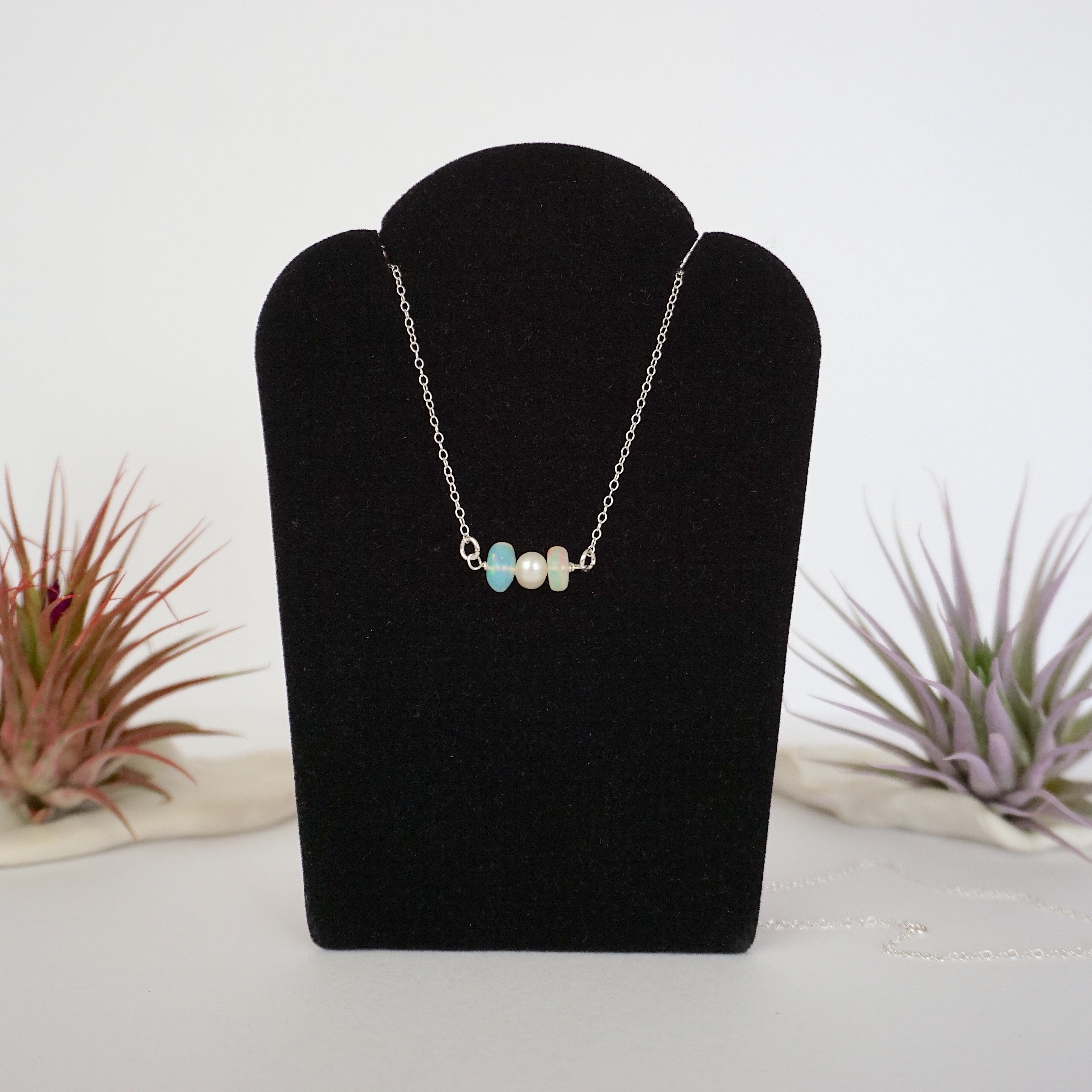 Opal & Pearl Charm Necklace – Elegant Dainty Jewelry for Women | Perfect for Weddings, Anniversaries & Special Occasions