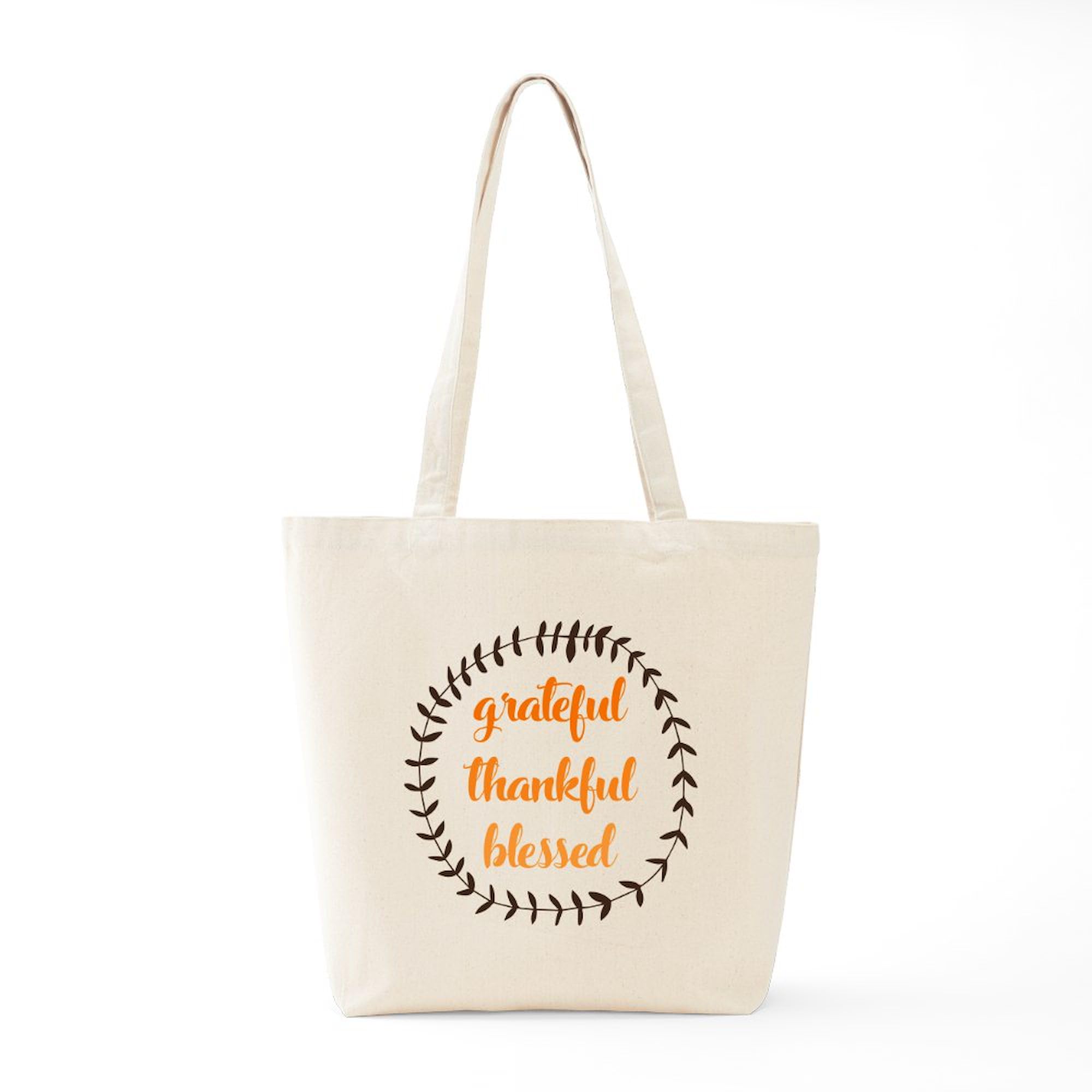Grateful Thankful Blessed Tote Bag - Natural Canvas Reusable Shopping Bag for Groceries, Beach & Daily Use | Eco-Friendly Cotton Tote with Inspirational Quote