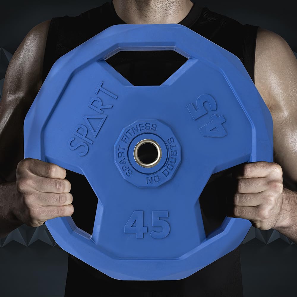 SPART Color Coded 1-Inch Rubber Coated Weight Plates - Solid Cast Iron Standard Grip Plates for Barbell Strength Training, Weightlifting & Crossfit - Fits 25mm/28mm Bars - Perfect for Home Gym, Commercial Fitness & Crossfit Boxes