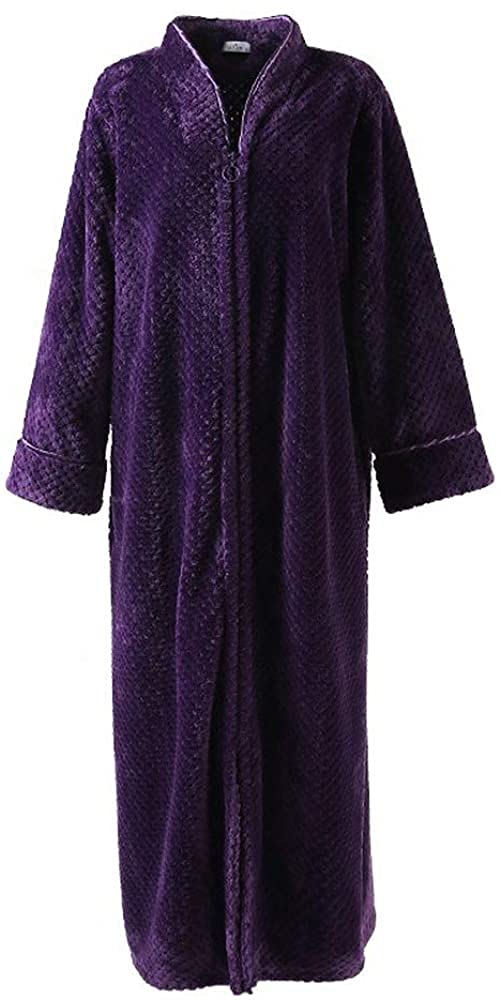 Women's Zip Fleece Waffle Pajama Set - Long Sleeve Fluffy Toweling Bathrobe & Sleepwear for Lounge, Spa Days & Cozy Evenings at Home