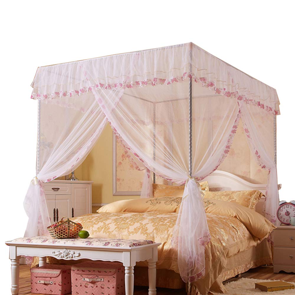 Full Size White Canopy Bed Curtains - 4 Corner Canopy for Girls & Adults, Elegant Bedroom Decor | Perfect for Romantic Bedroom, Nursery, or Boho Chic Decor