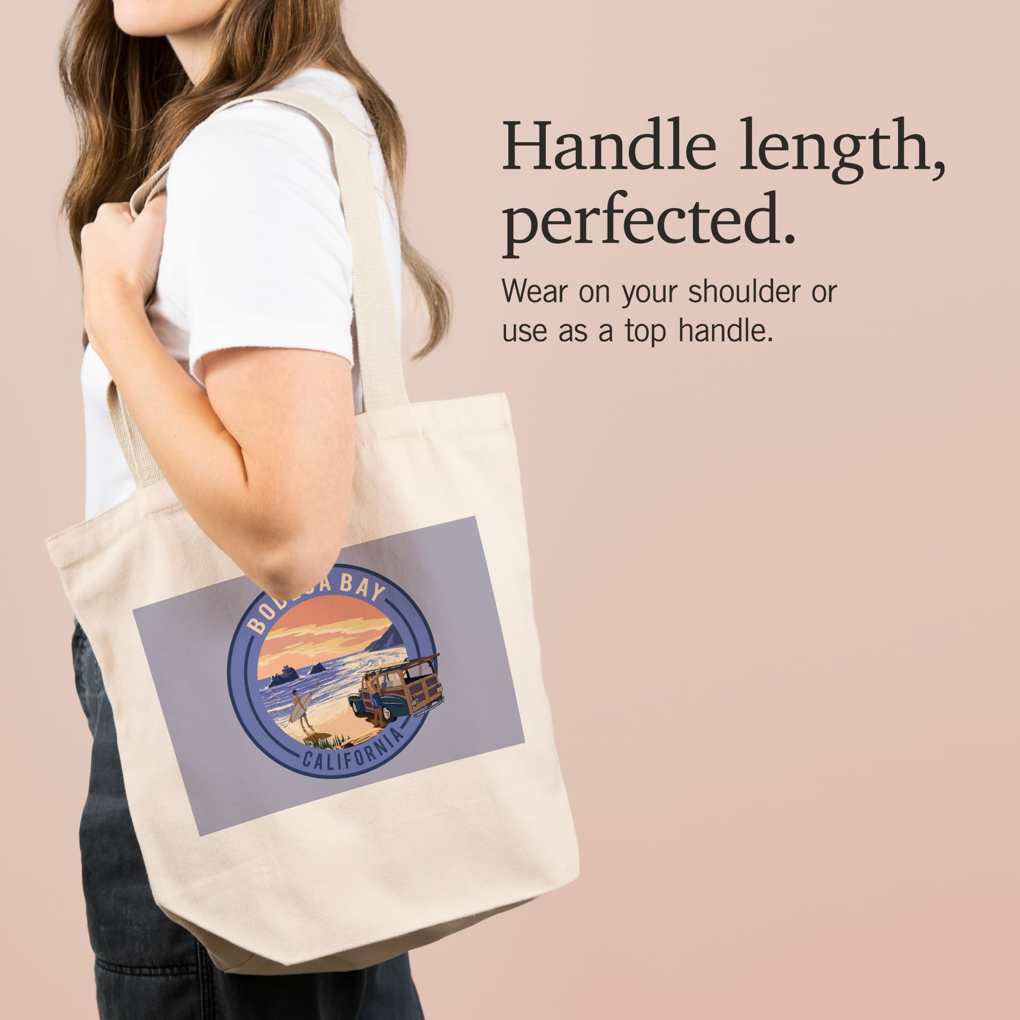Lantern Press Bodega Bay California Woody on Beach - 100% Cotton Canvas Reusable Tote Bag for Shopping, Beach Trips & Daily Use