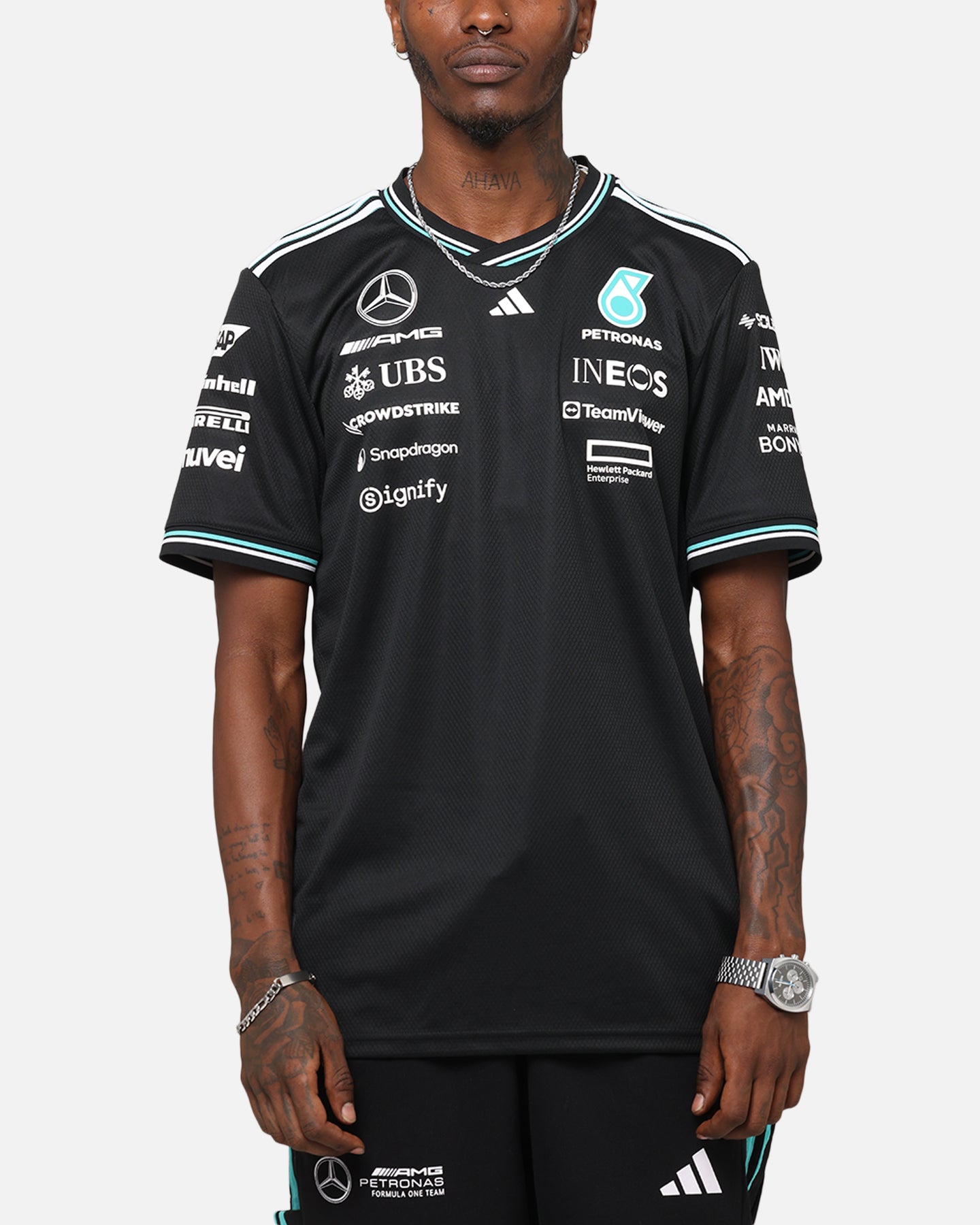 Adidas x Mercedes AMG Petronas Formula One F1 2025 Authentic Drive T-Shirt - Black | Official Motorsport Fan Apparel for Racing Enthusiasts