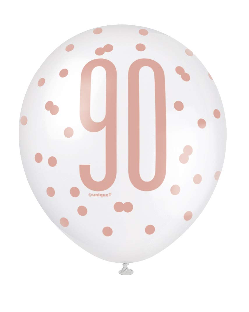 Glitz Rose Gold Number 90 Latex Balloons (12 Inch) - Pack of 6 - Elegant Party Decorations for Birthday, Anniversary, Graduation & Milestone Celebrations - Perfect for Photo Backdrops, Table Centerpieces & Event Styling