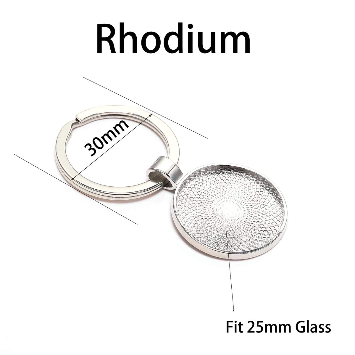 5-Piece DIY Keychain with 25mm Pendant Bezel Blank - Rhodium Plated Base Setting for Cameo Glass Cabochon - Jewelry Making Supplies & Key Ring Accessories (Perfect for Handmade Gifts, Craft Projects & Personal Accessories)