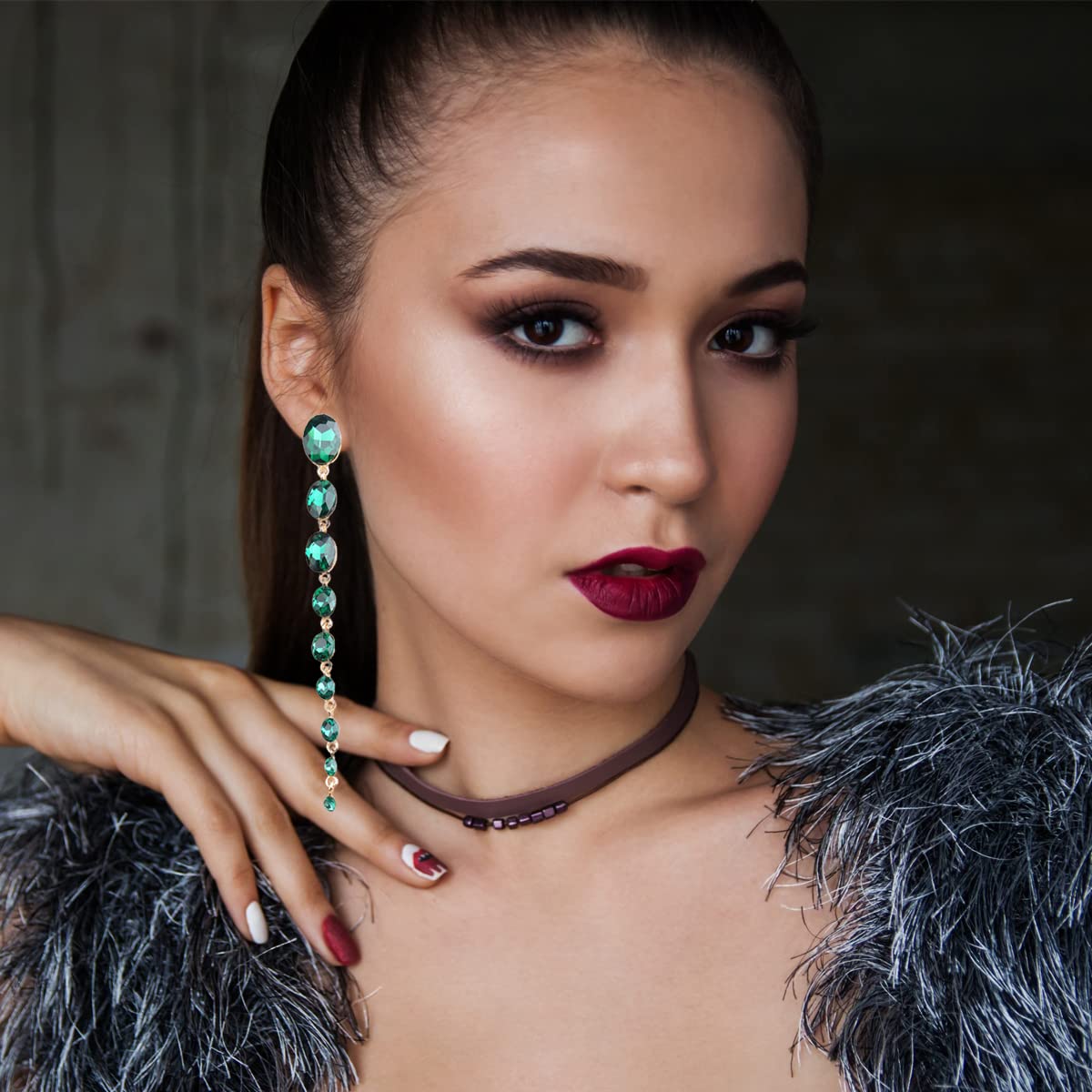Boho Long Crystal Beaded Earrings for Women - Sparkly Rhinestone Tassel Teardrop Dangle Chain Earrings | Prom, Birthday, Wedding Jewelry Gifts | Perfect for Evening Parties, Date Nights & Special Occasions