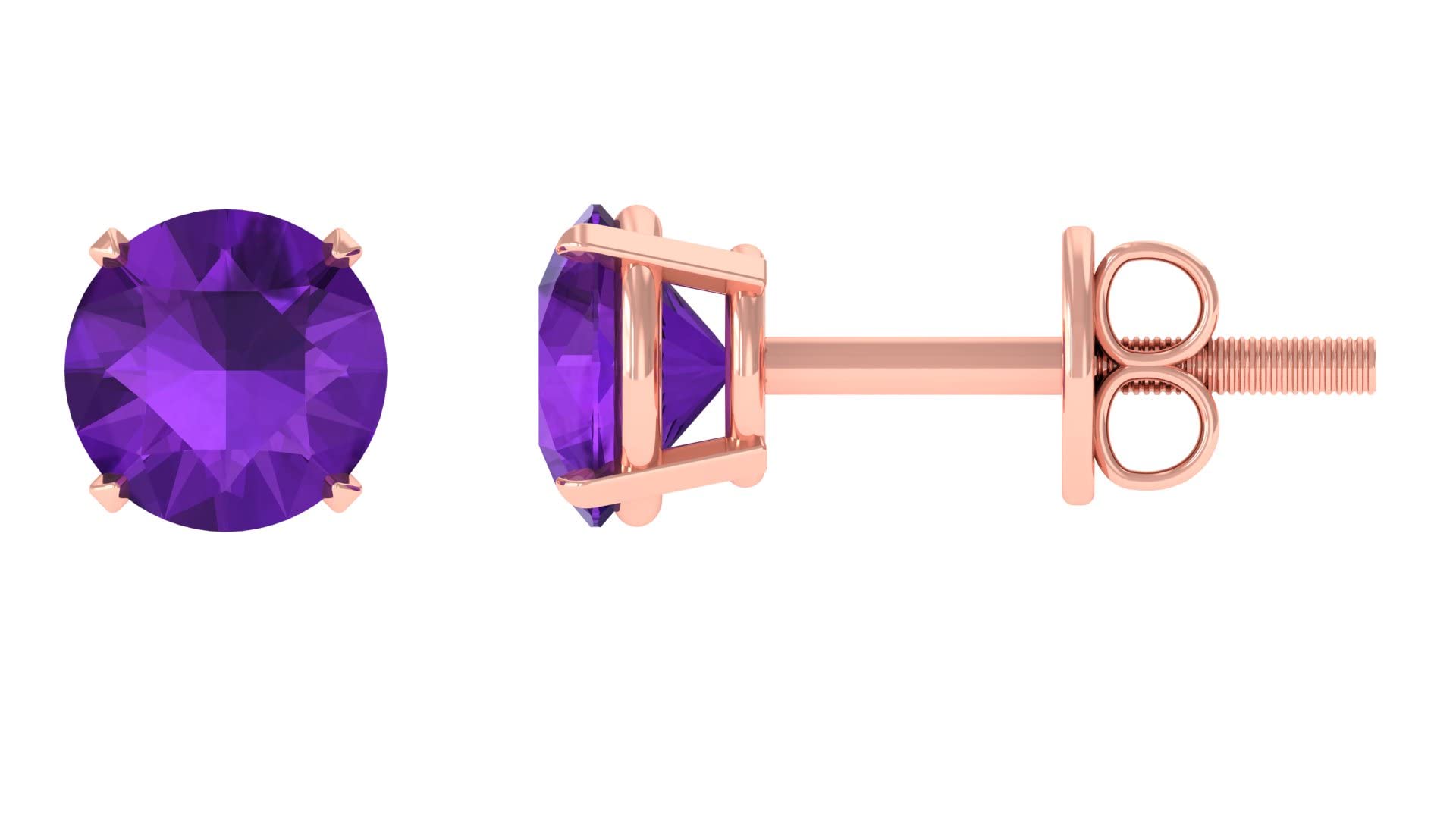 Rosec Jewels - 1 CT Natural Amethyst Stud Earrings for Women, 14K Solid Gold Solitaire Stud Earrings | Elegant Everyday Jewelry & Gift for Birthdays, Anniversaries
