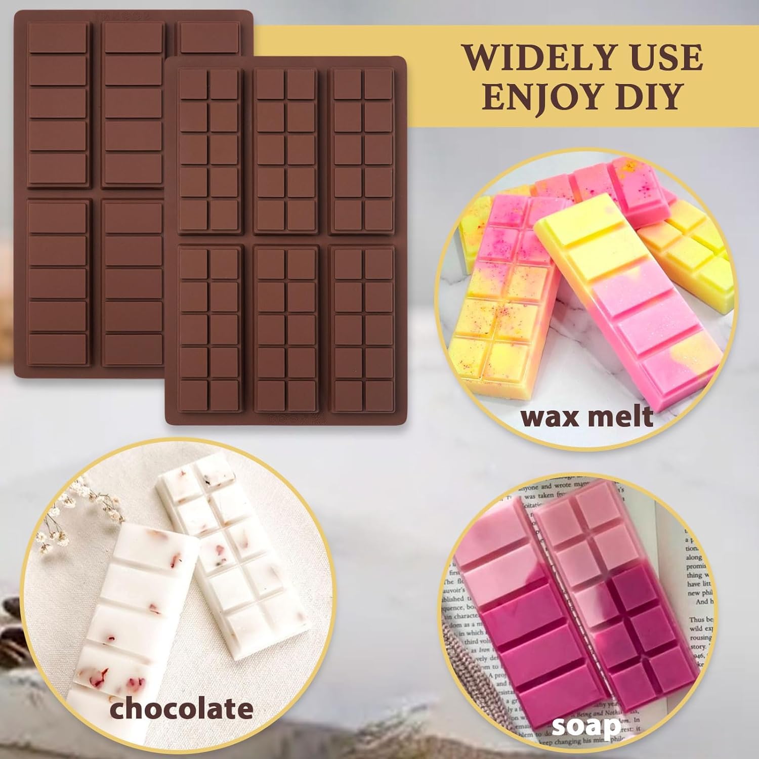 Premium Silicone Chocolate Molds Set - 60-Cell Non-Stick Break Apart Candy Molds for Baking, Energy Bars & Homemade Chocolates | Food Grade, BPA-Free | Perfect for Valentine's Day Gifts, Birthday Parties & DIY Dessert Making