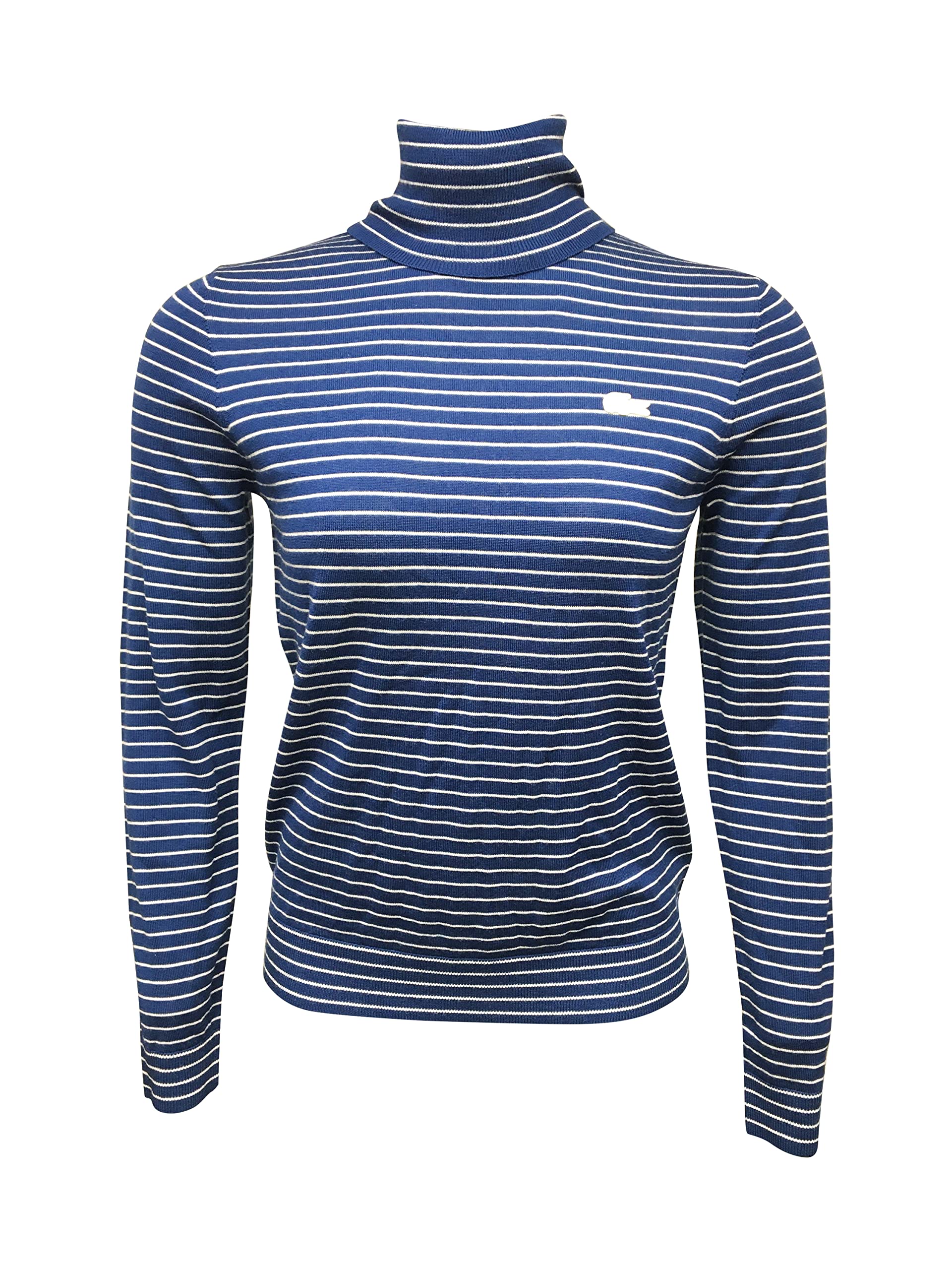 Lacoste Women's Long Sleeve Striped Wool Turtleneck Sweater - Warm Winter Knit Pullover for Casual & Office Wear